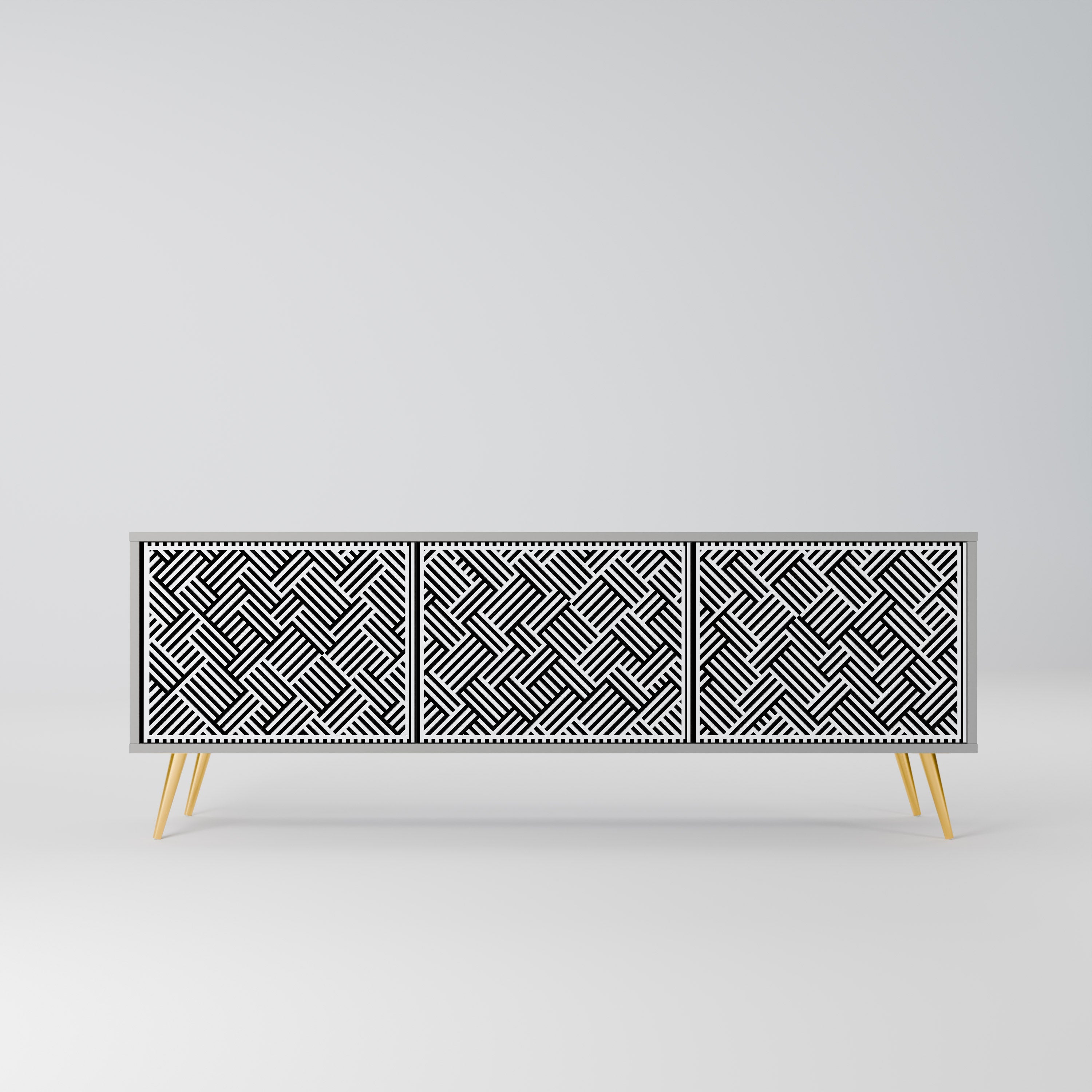 Meuble TV 3 portes TEMPORARY SEQUENCE, finition grise