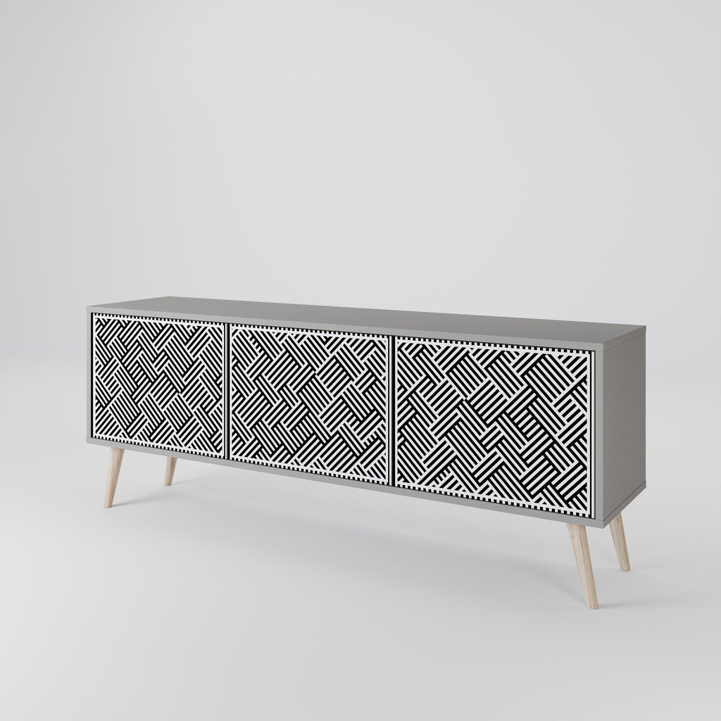 Meuble TV 3 portes TEMPORARY SEQUENCE, finition grise