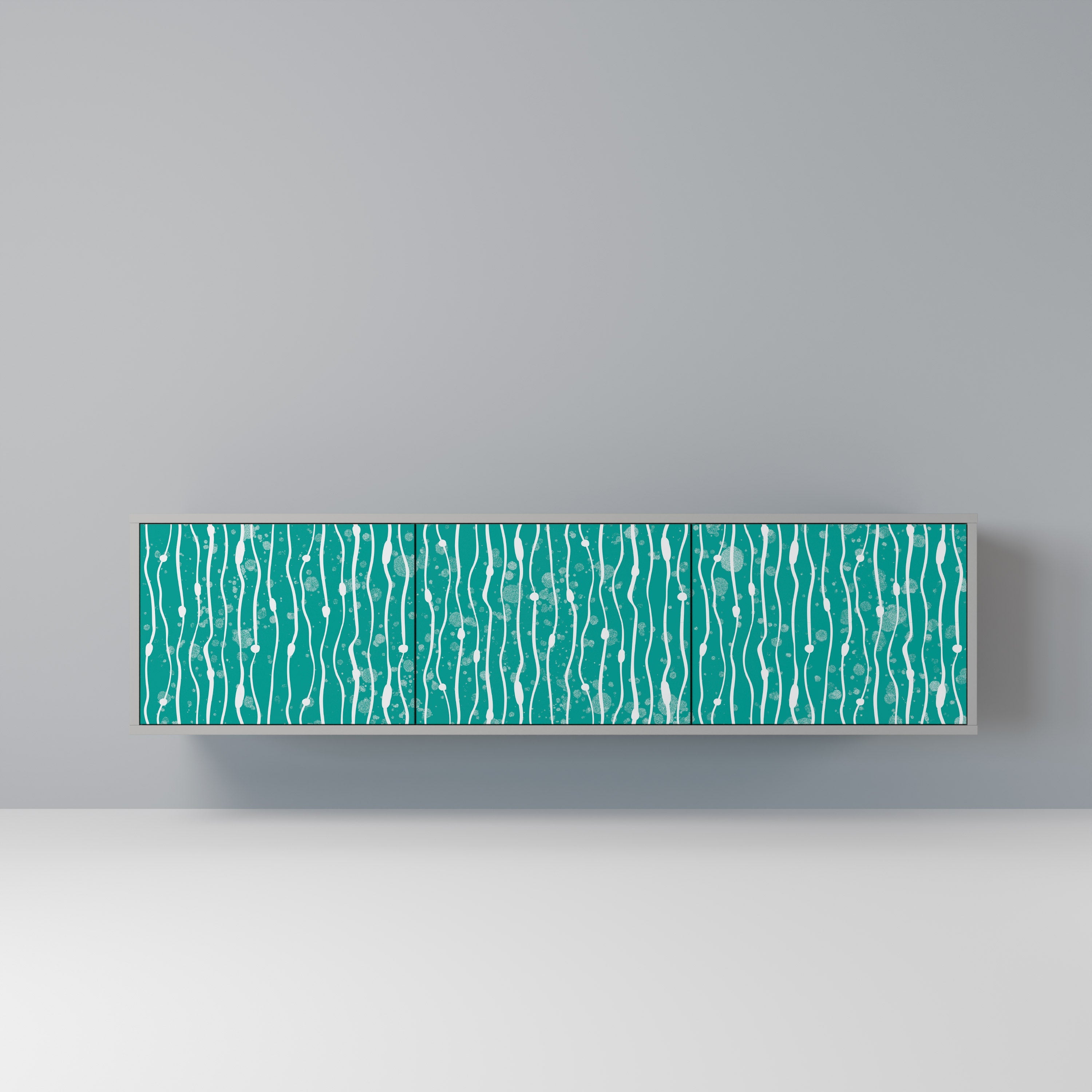 Meuble TV 3 portes TURQUOISE RAIN, finition grise