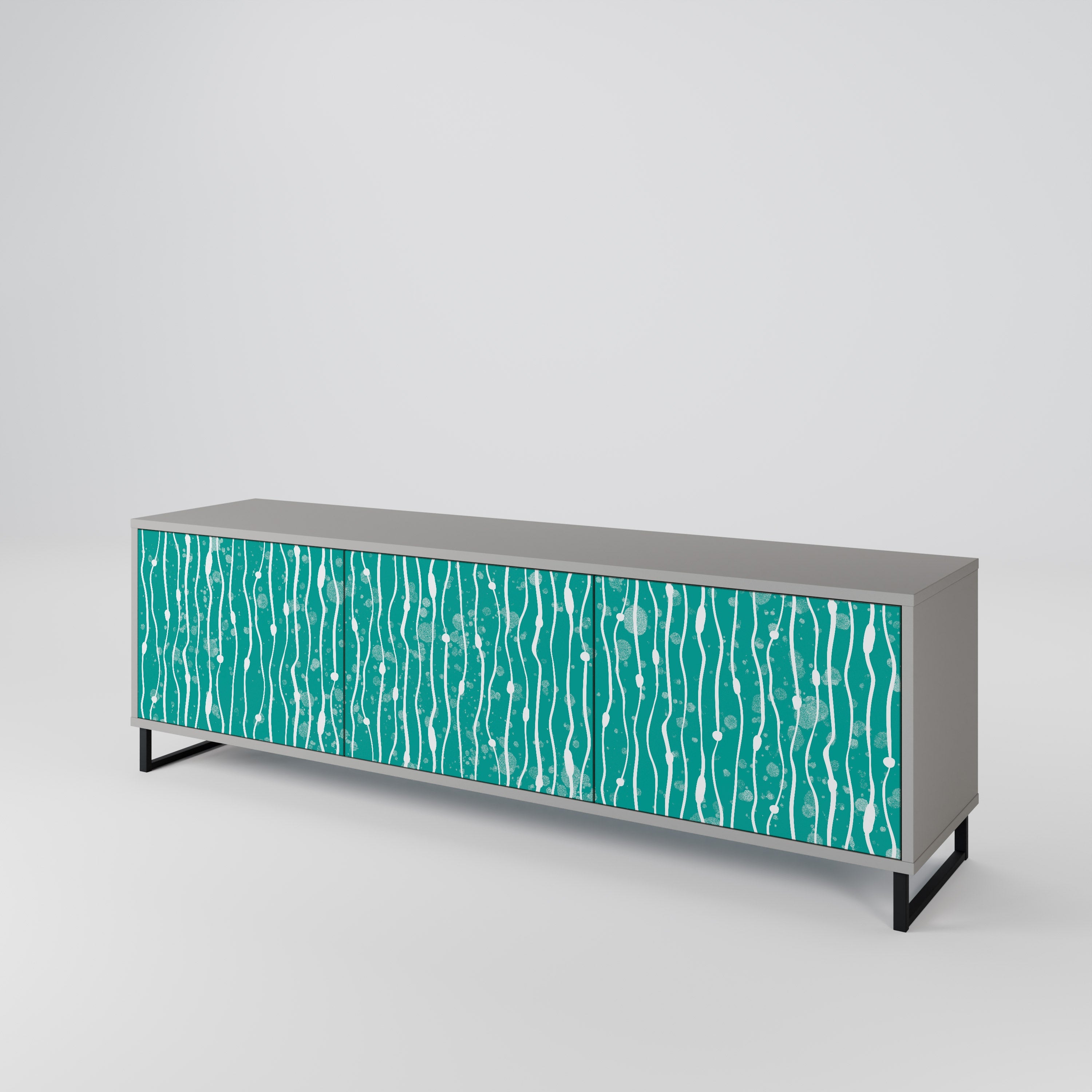 Meuble TV 3 portes TURQUOISE RAIN, finition grise