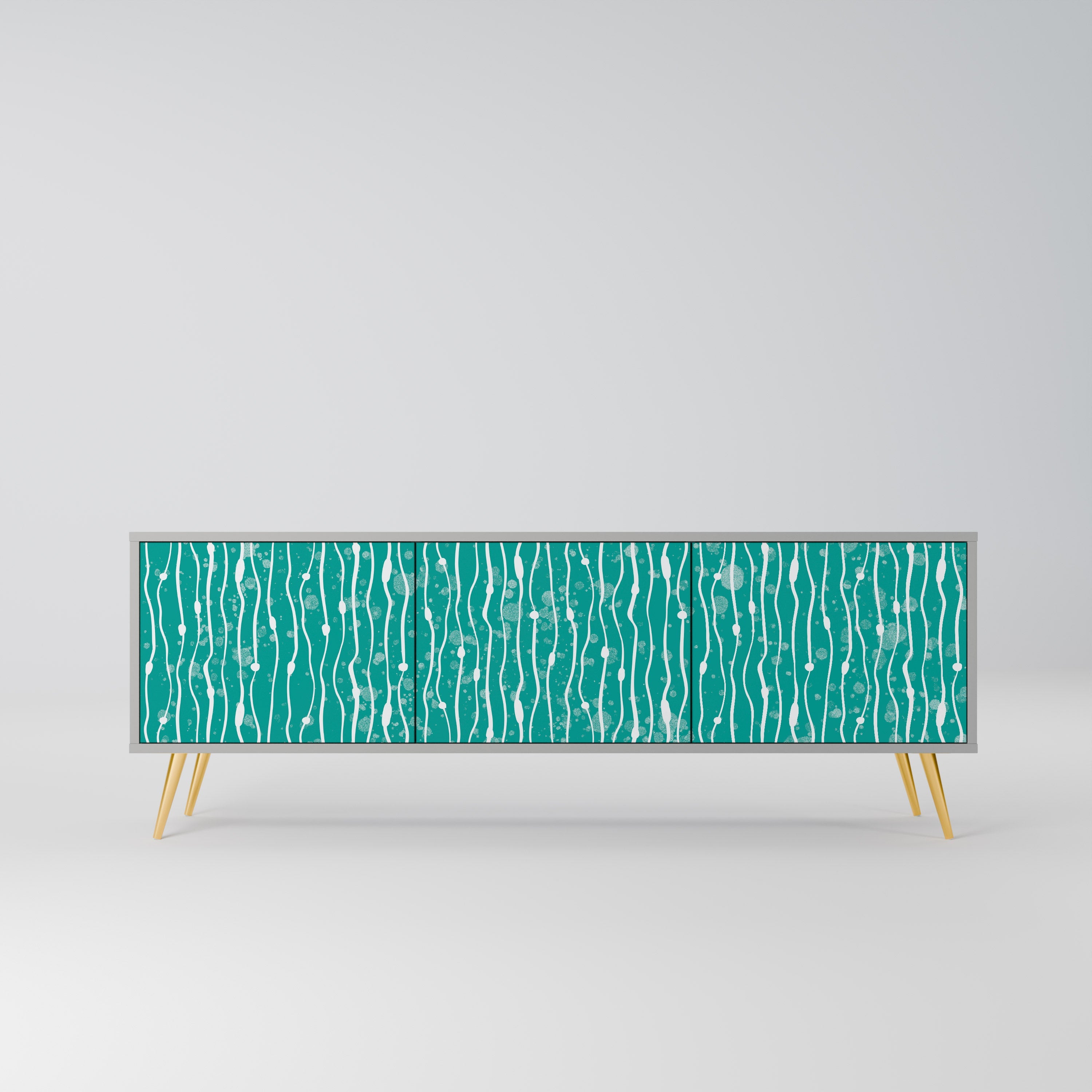 Meuble TV 3 portes TURQUOISE RAIN, finition grise