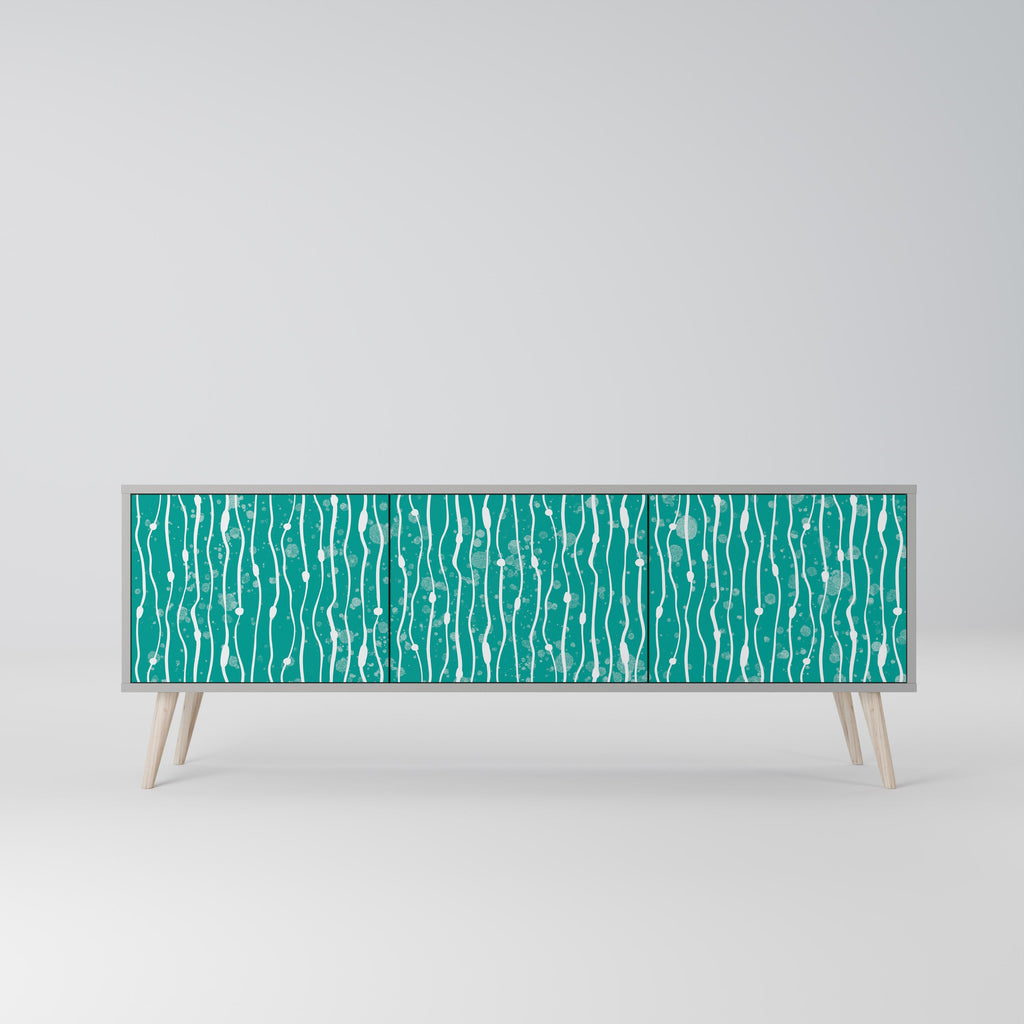 Meuble TV 3 portes TURQUOISE RAIN, finition grise