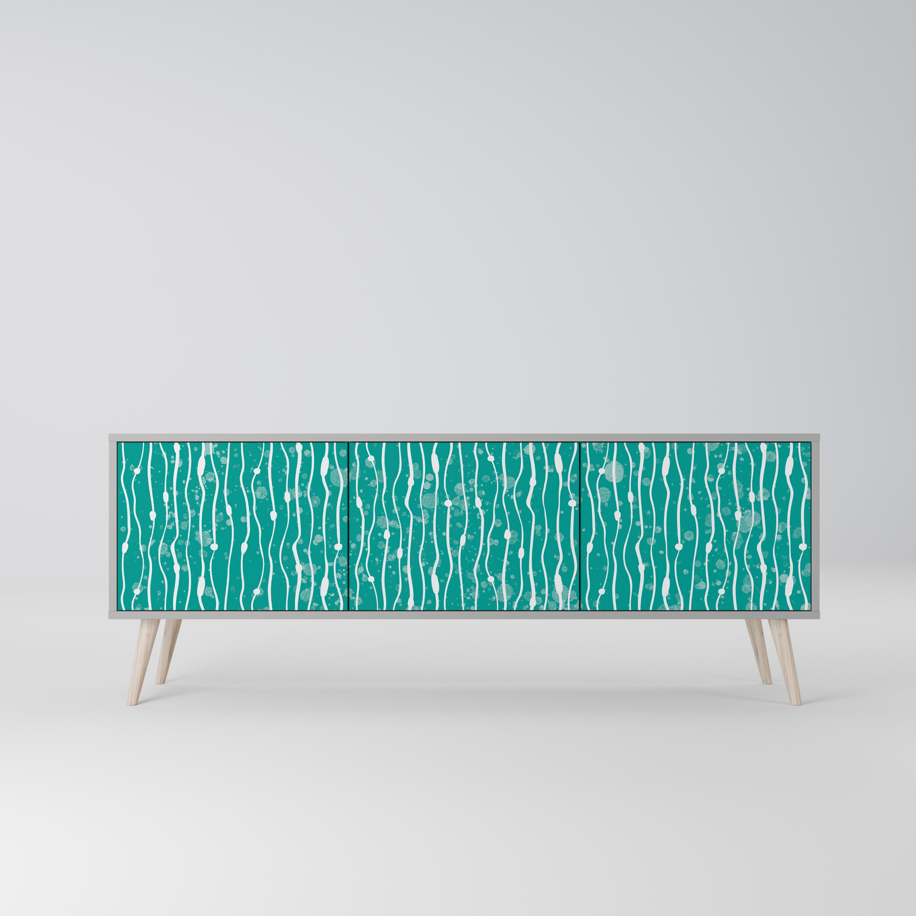 Meuble TV 3 portes TURQUOISE RAIN, finition grise