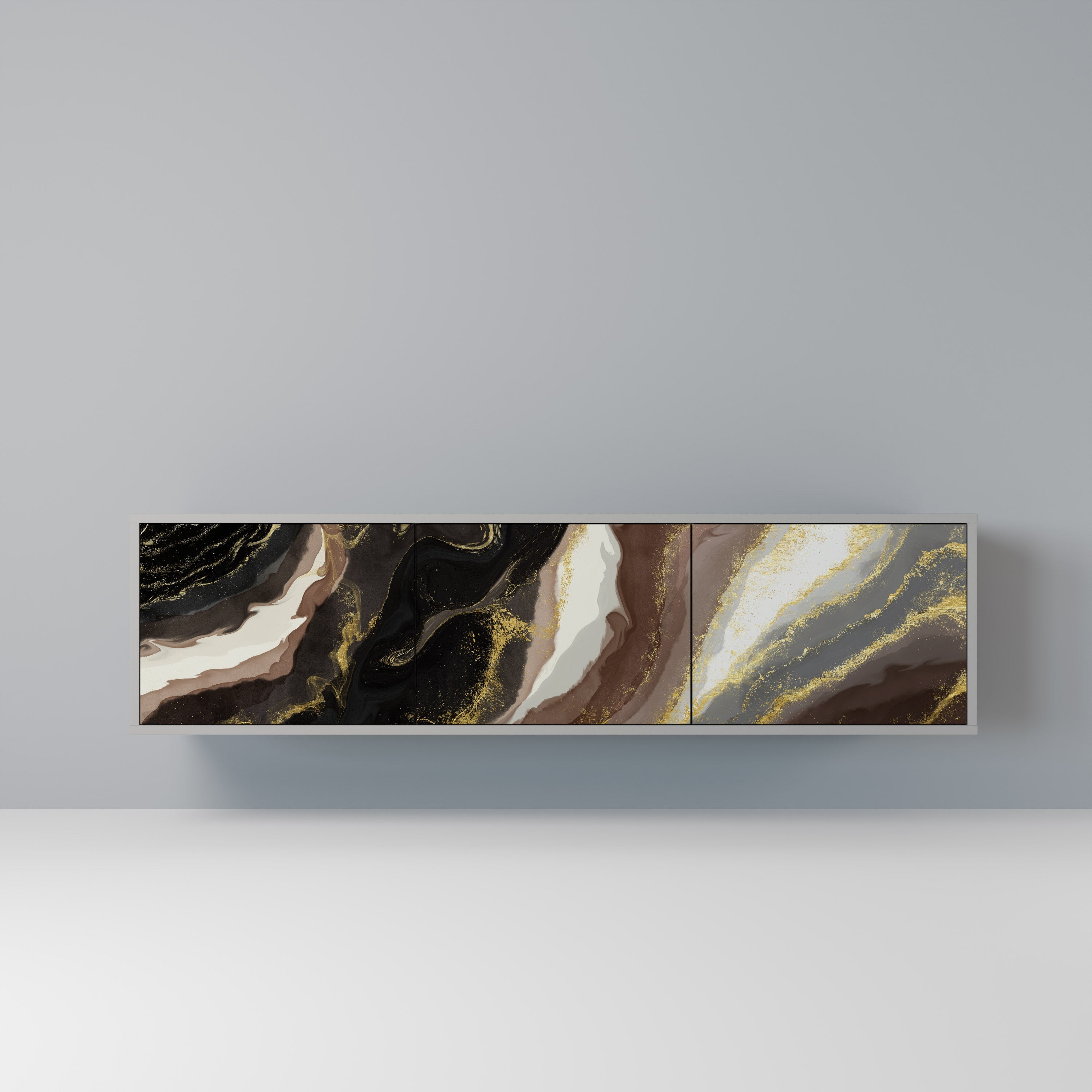 Meuble TV 3 portes GOLD DUST finition grise