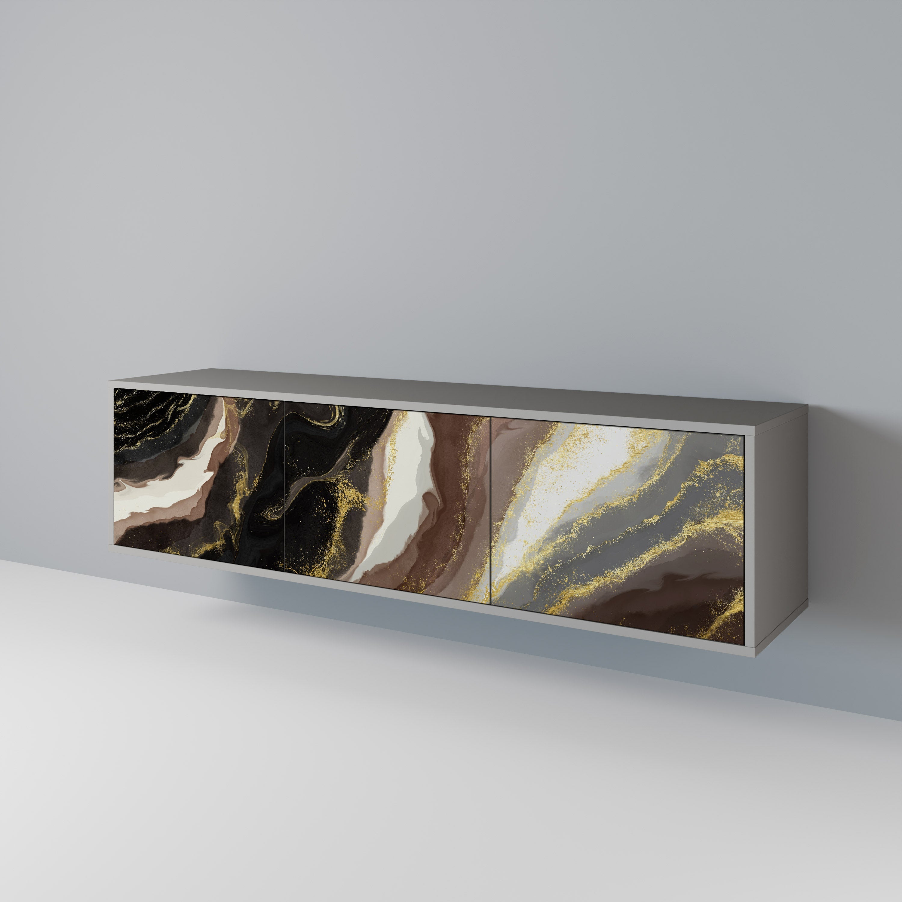 Meuble TV 3 portes GOLD DUST finition grise