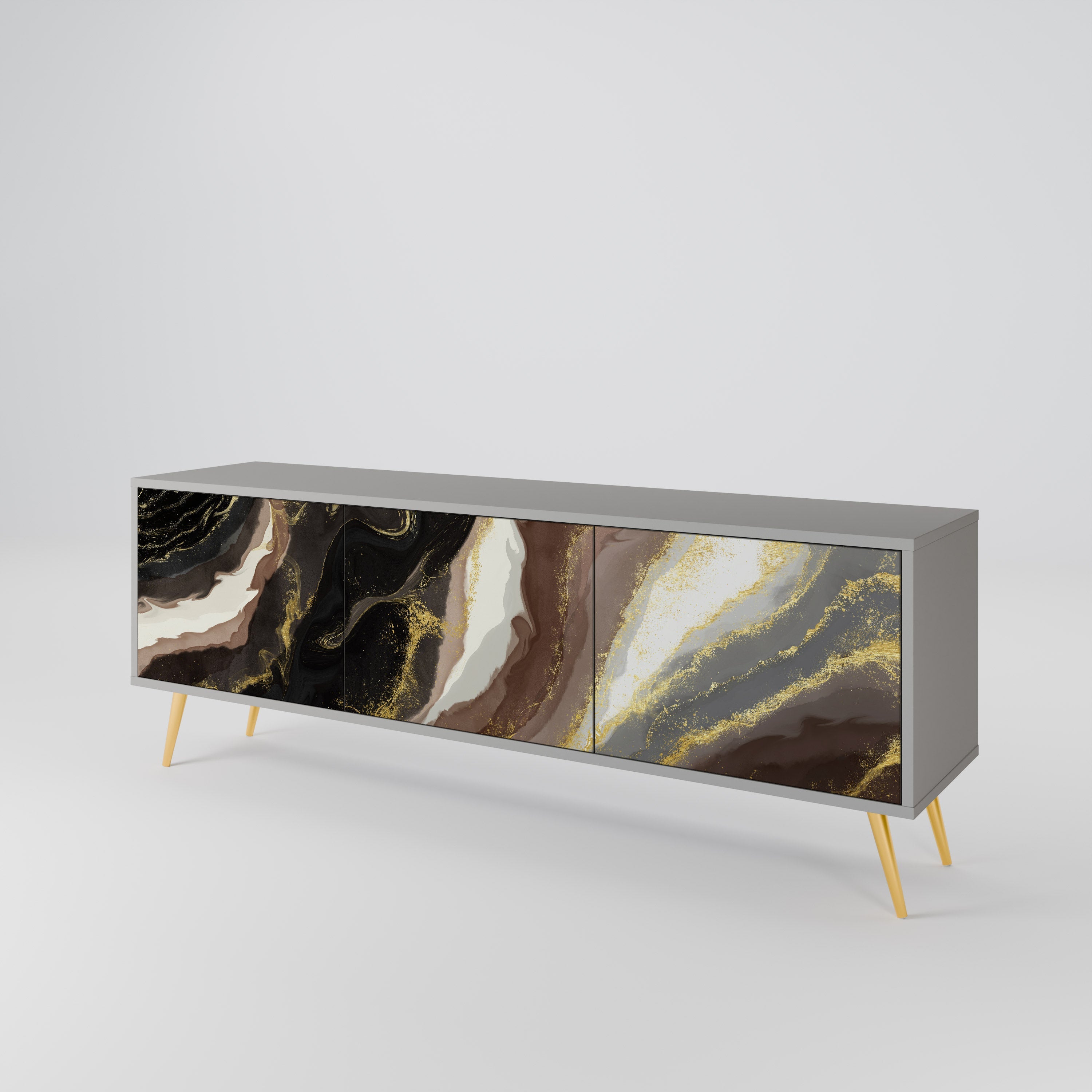 Meuble TV 3 portes GOLD DUST finition grise