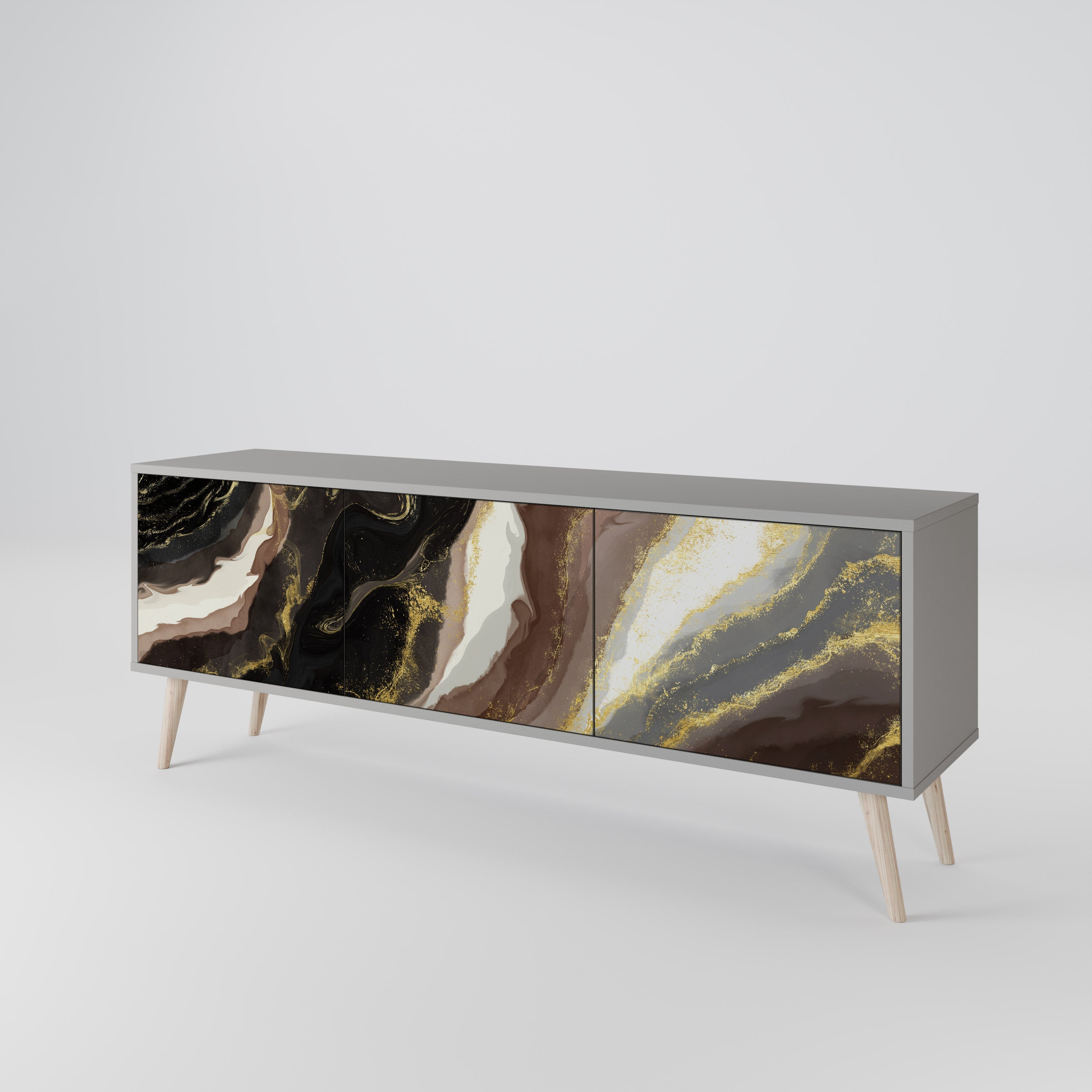 Meuble TV 3 portes GOLD DUST finition grise