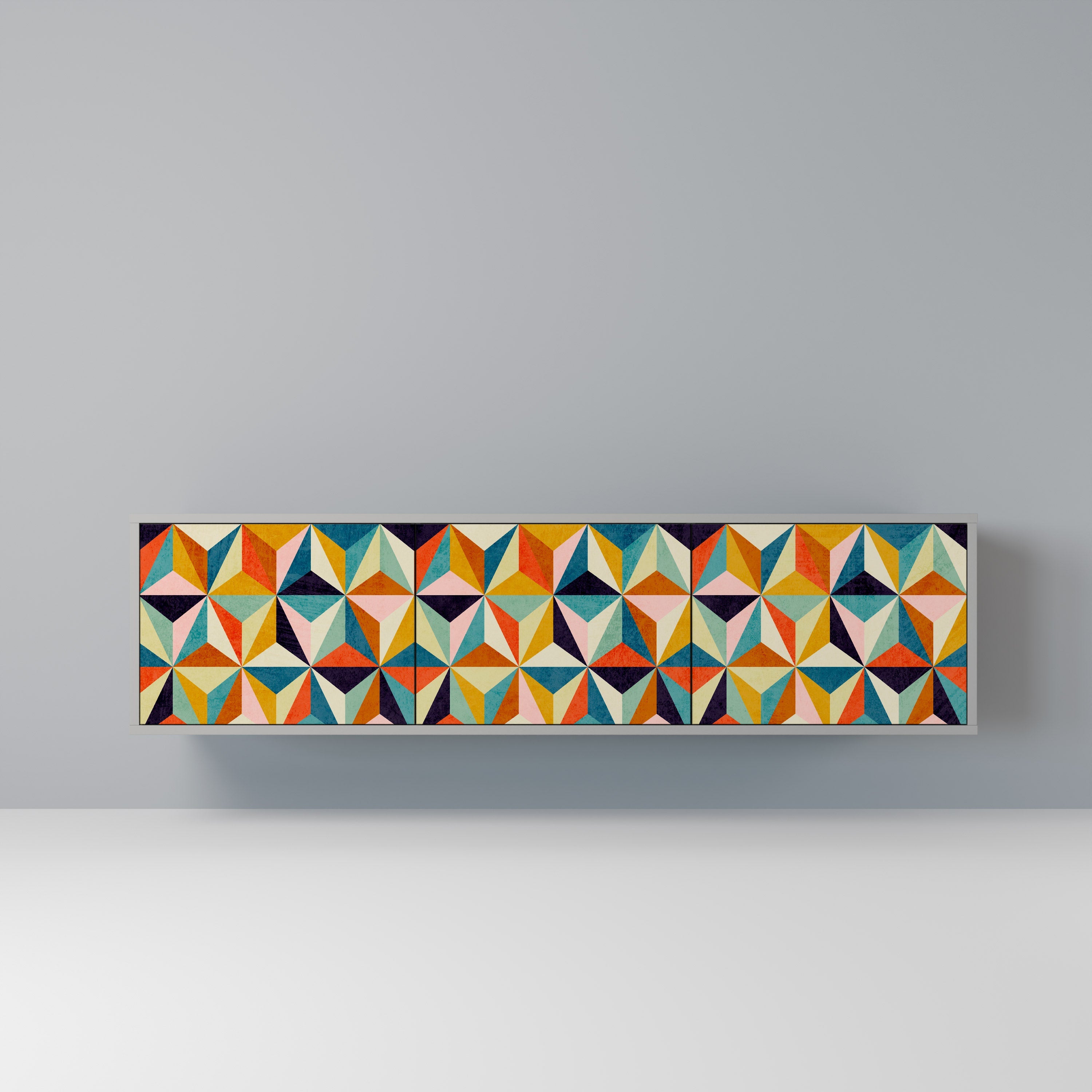 Meuble TV 3 portes TESSELATE TREASURES finition grise