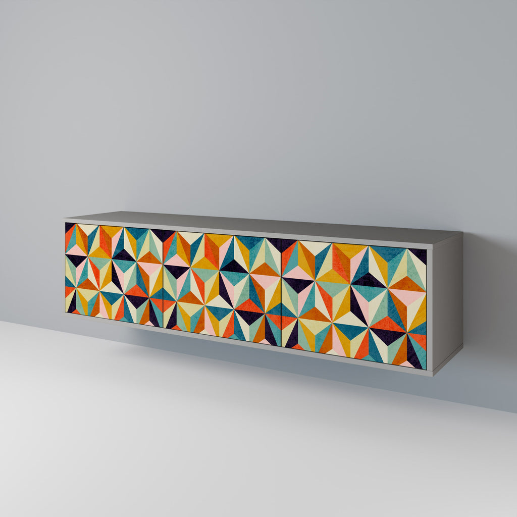 Meuble TV 3 portes TESSELATE TREASURES finition grise