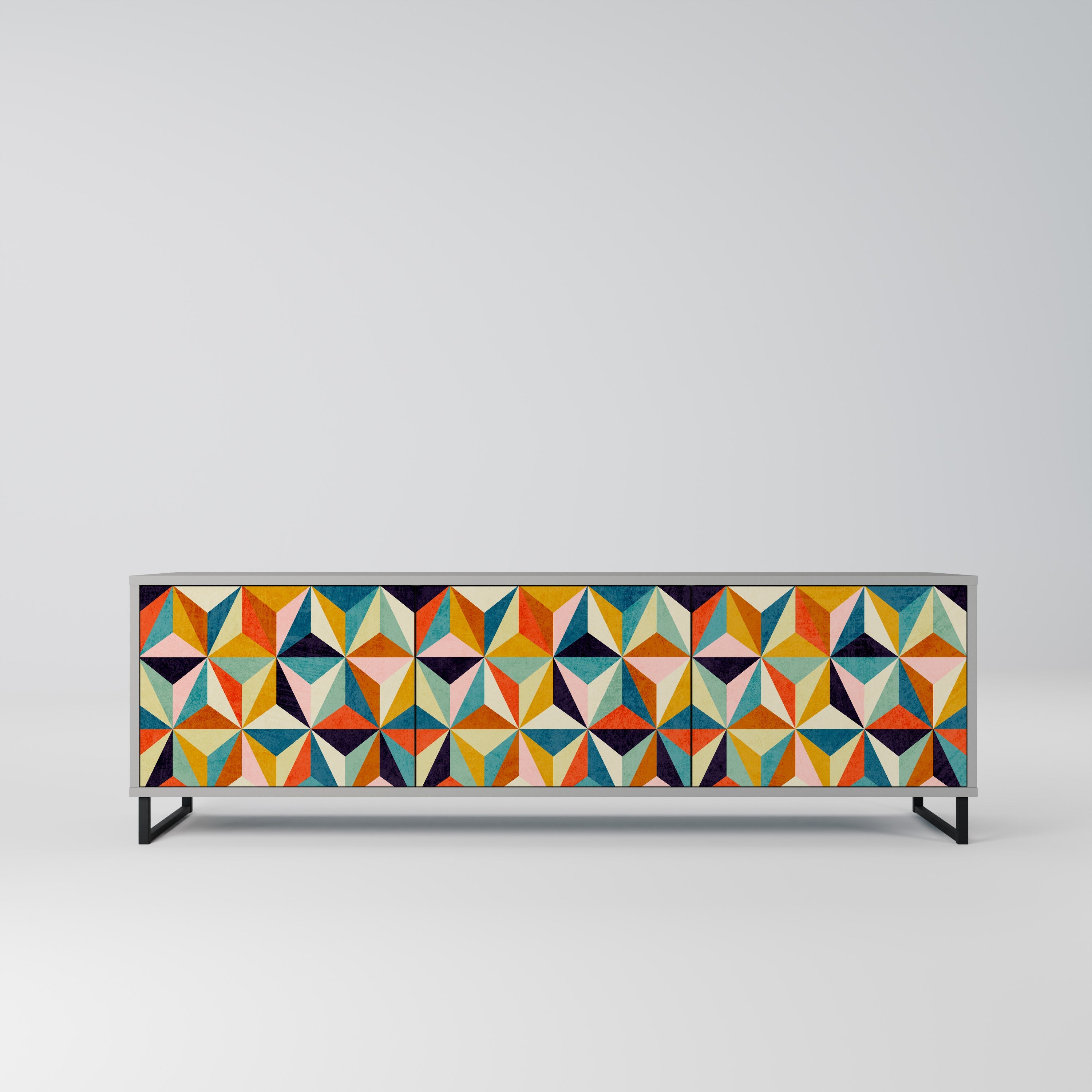 Meuble TV 3 portes TESSELATE TREASURES finition grise