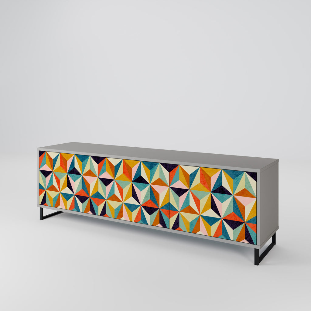 Meuble TV 3 portes TESSELATE TREASURES finition grise