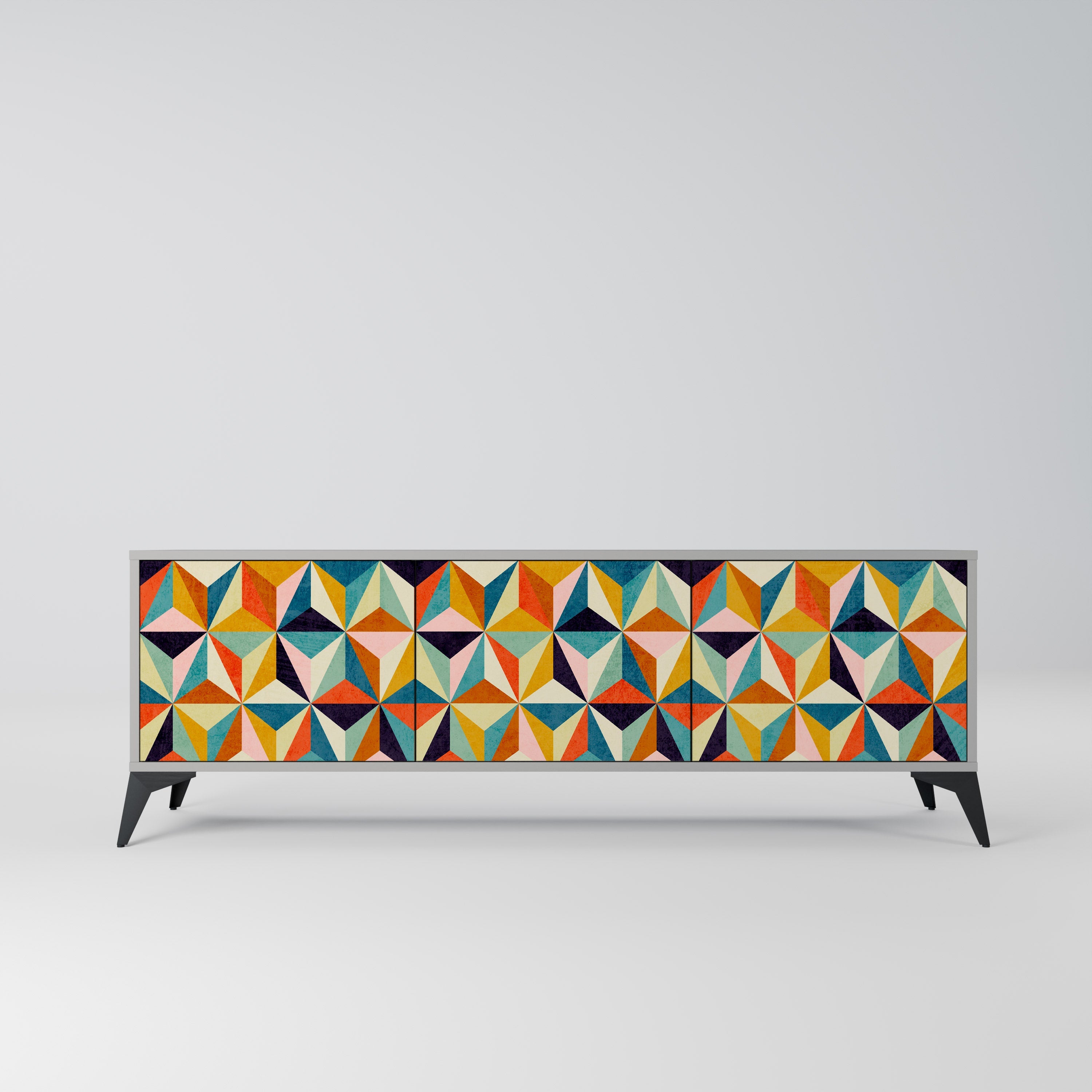 Meuble TV 3 portes TESSELATE TREASURES finition grise