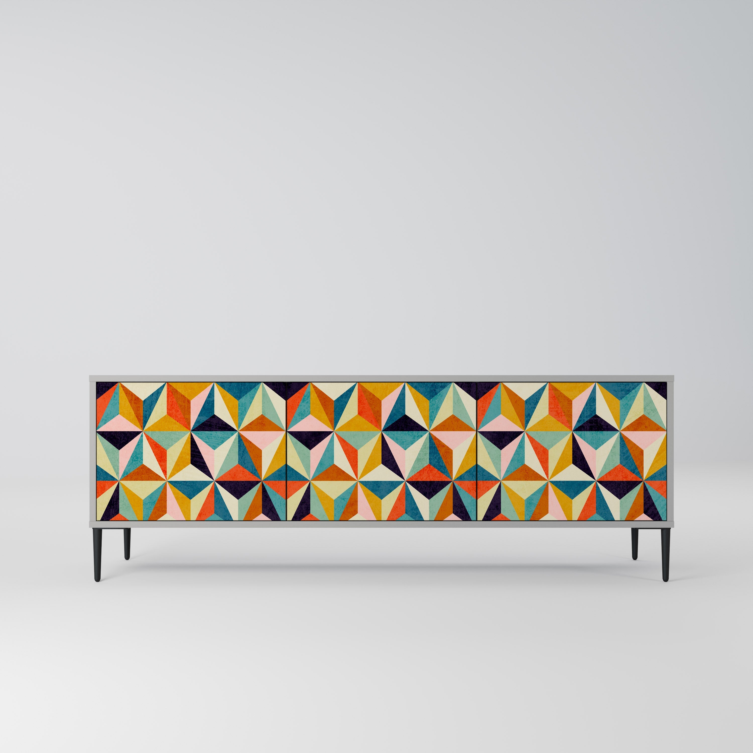 Meuble TV 3 portes TESSELATE TREASURES finition grise