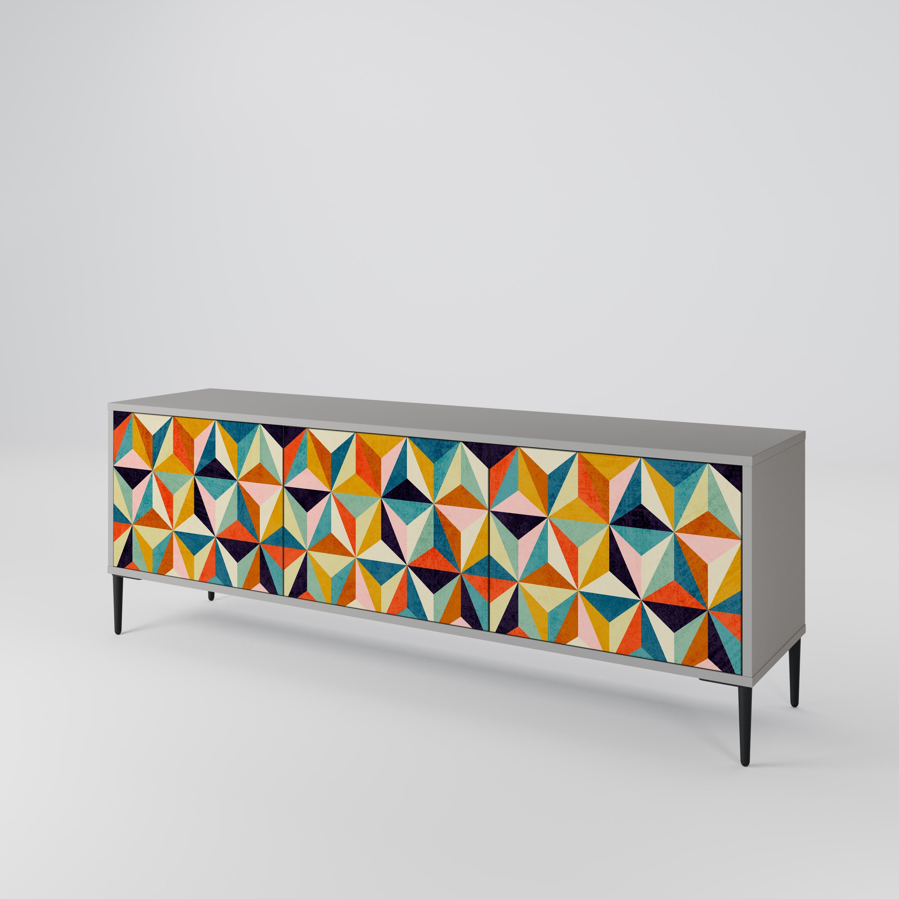 Meuble TV 3 portes TESSELATE TREASURES finition grise