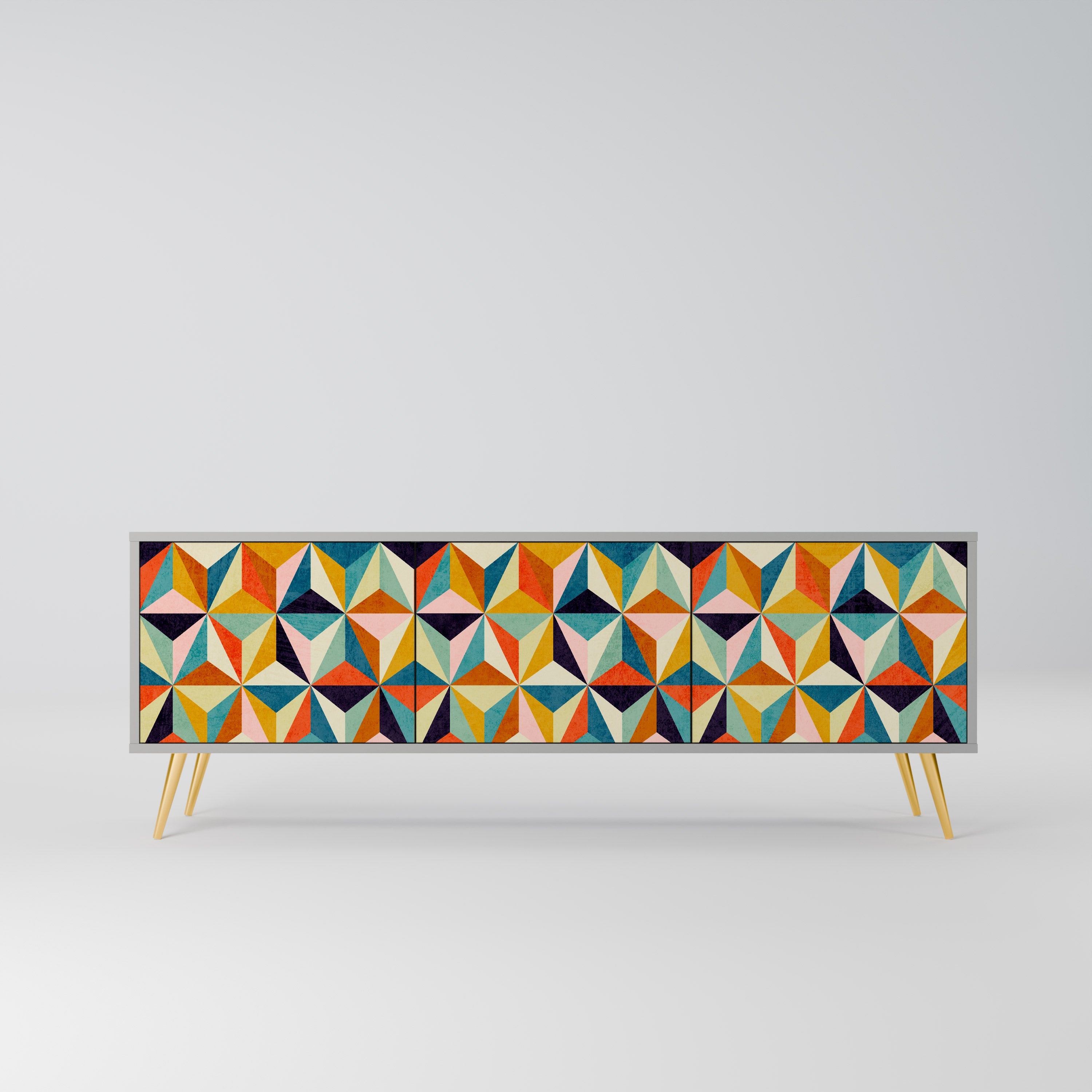 Meuble TV 3 portes TESSELATE TREASURES finition grise