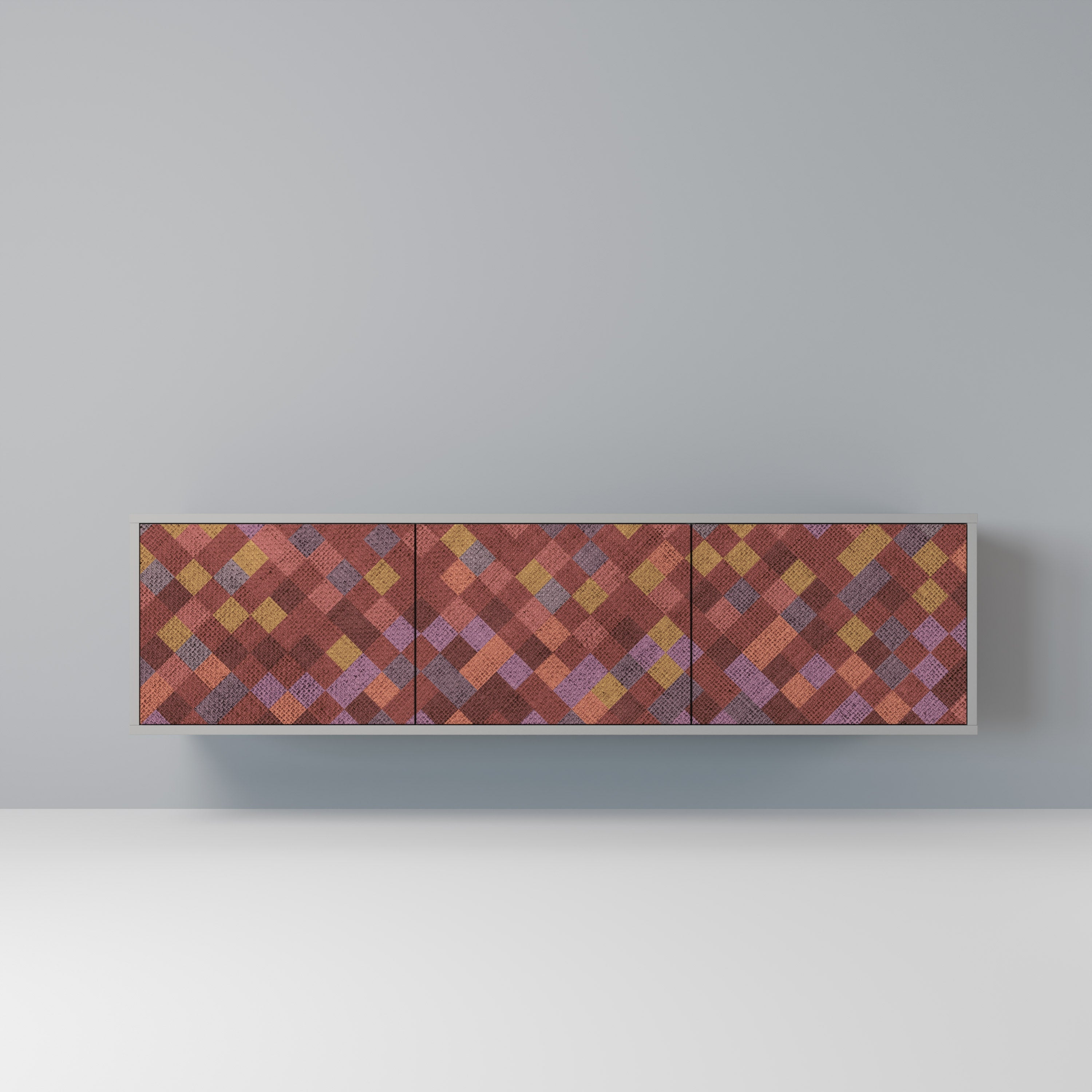 Meuble TV 3 portes PAINTED SQUARES en finition grise