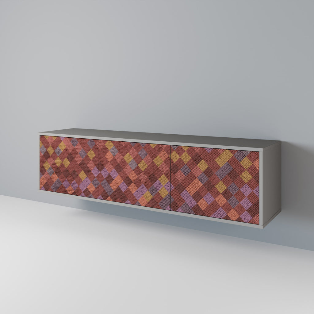 Meuble TV 3 portes PAINTED SQUARES en finition grise