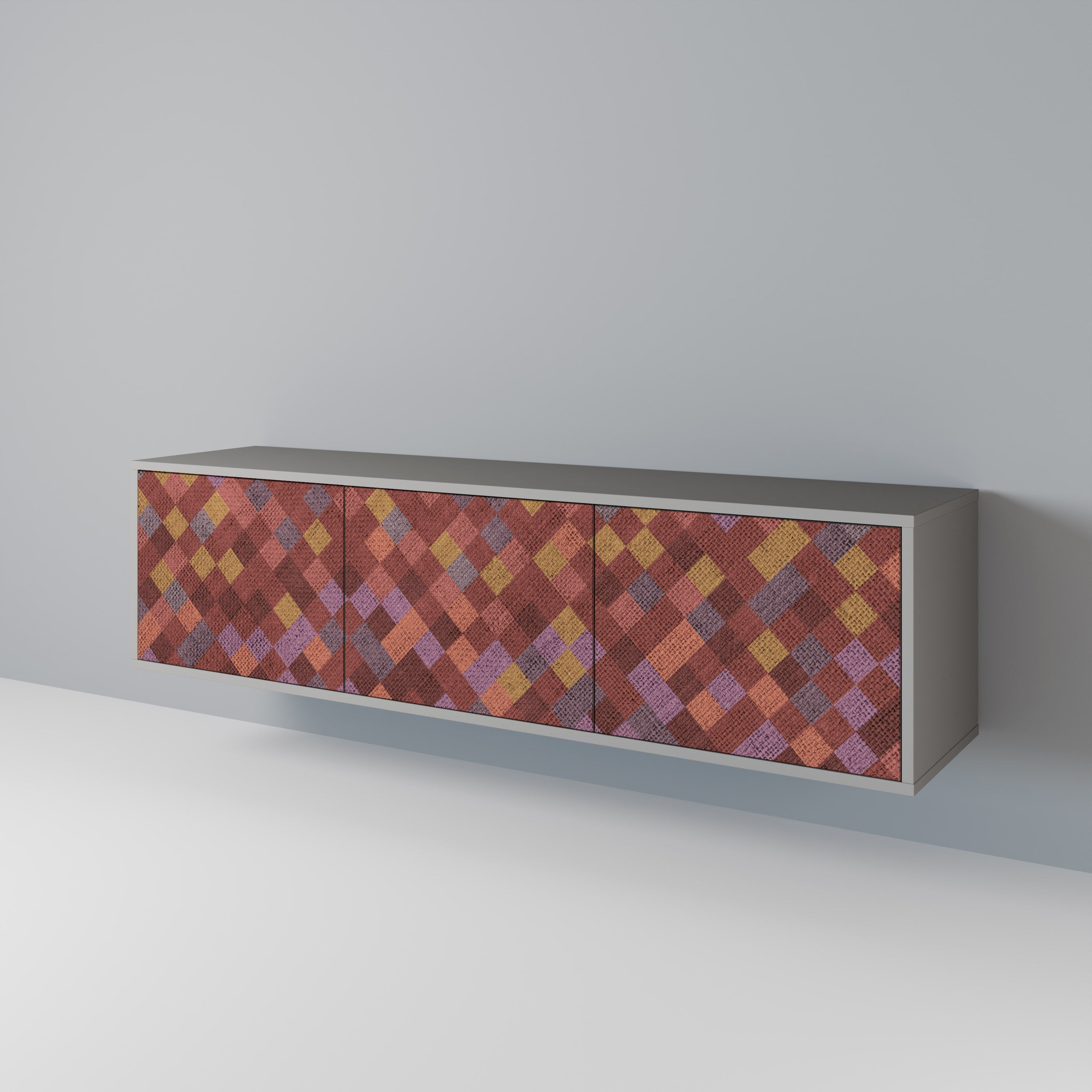 Meuble TV 3 portes PAINTED SQUARES en finition grise