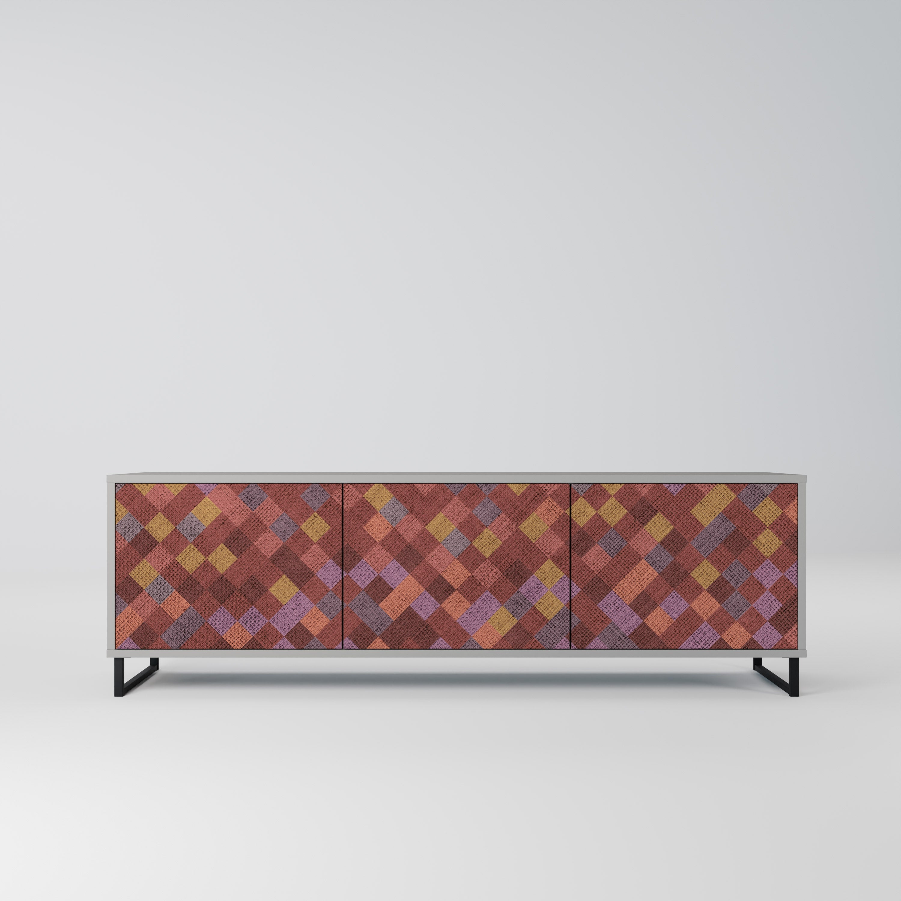 Meuble TV 3 portes PAINTED SQUARES en finition grise