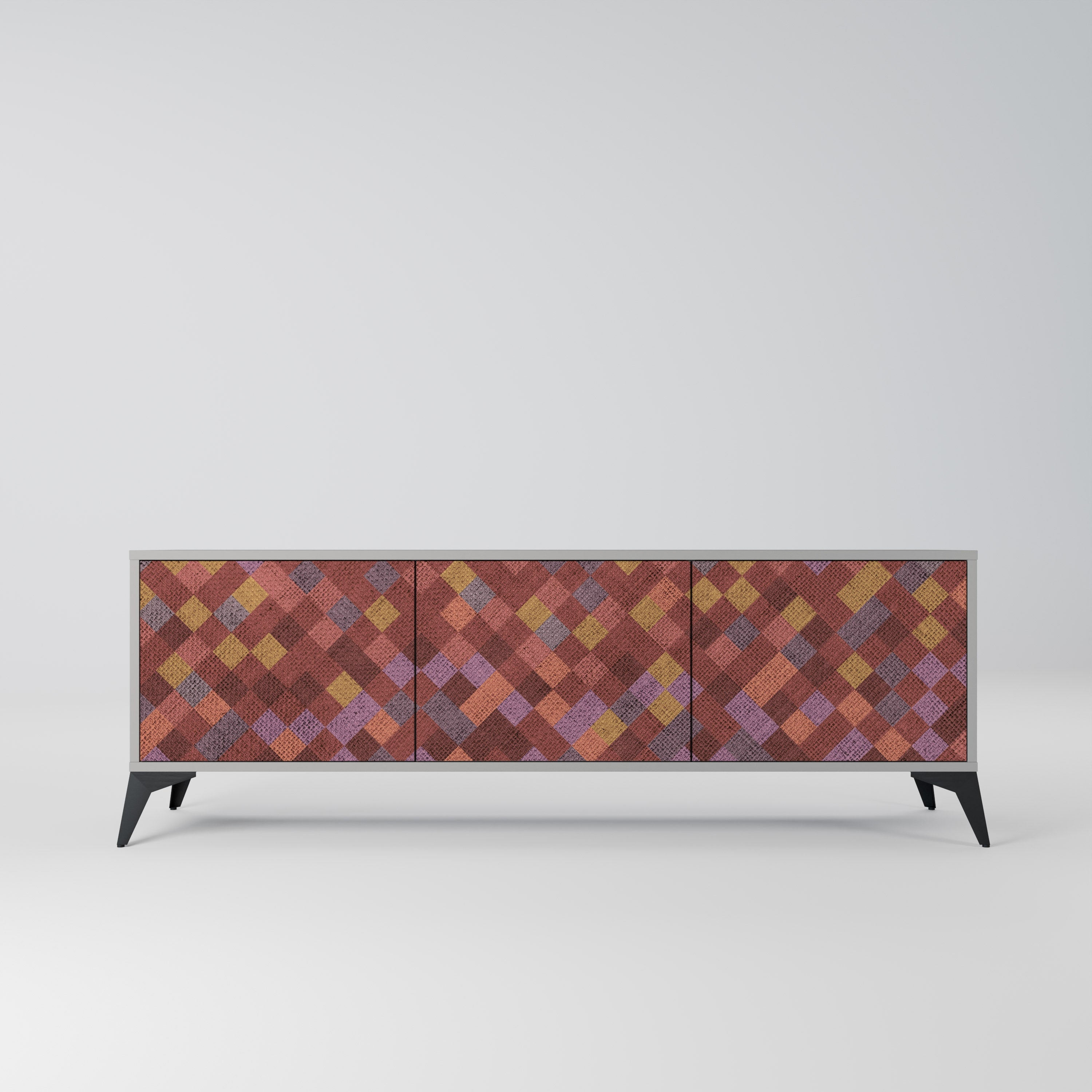 Meuble TV 3 portes PAINTED SQUARES en finition grise