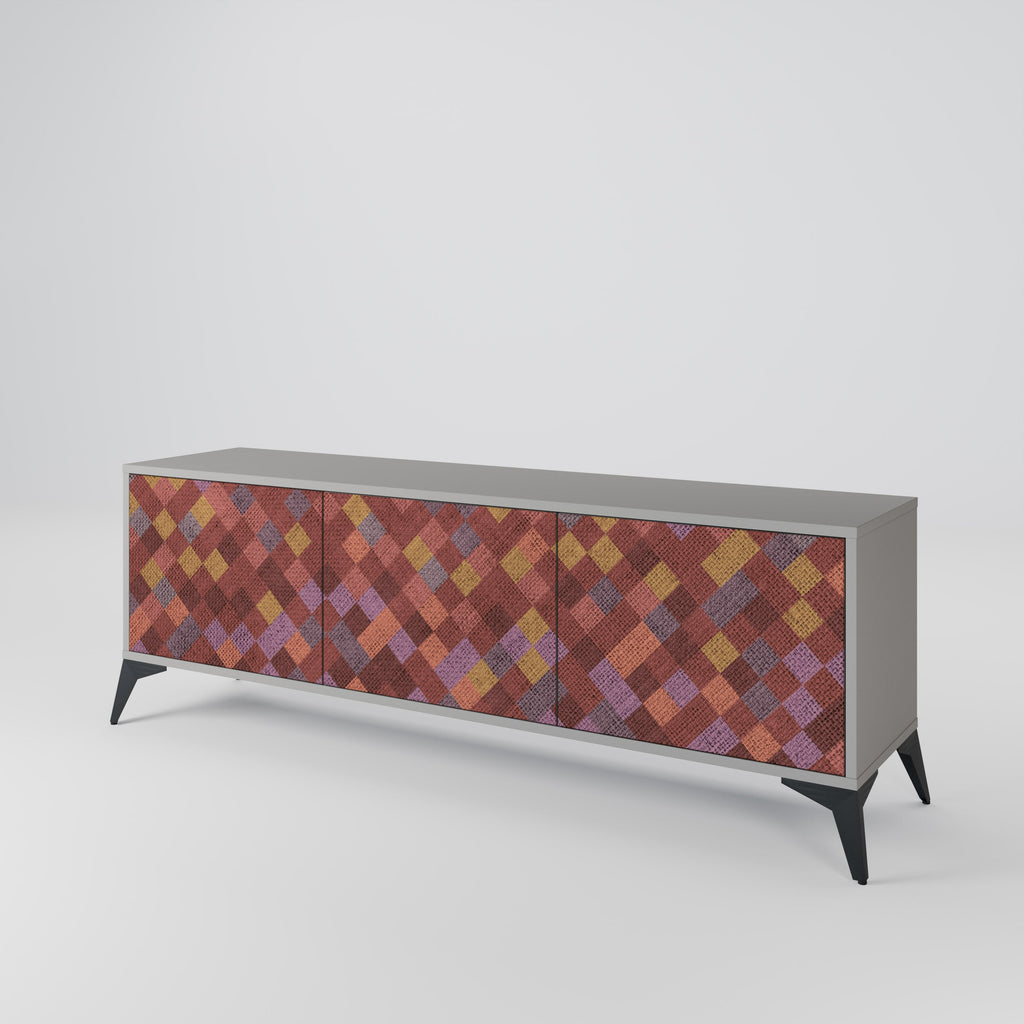 Meuble TV 3 portes PAINTED SQUARES en finition grise
