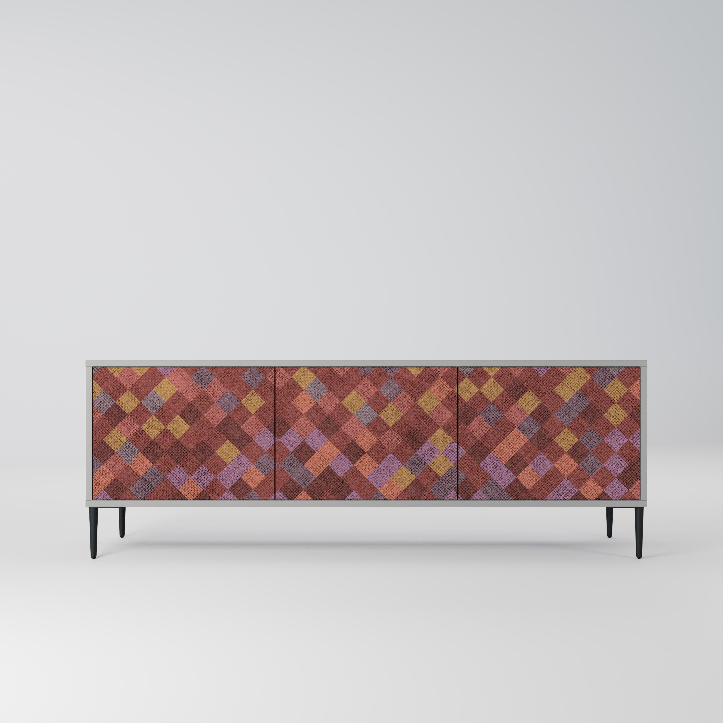 Meuble TV 3 portes PAINTED SQUARES en finition grise