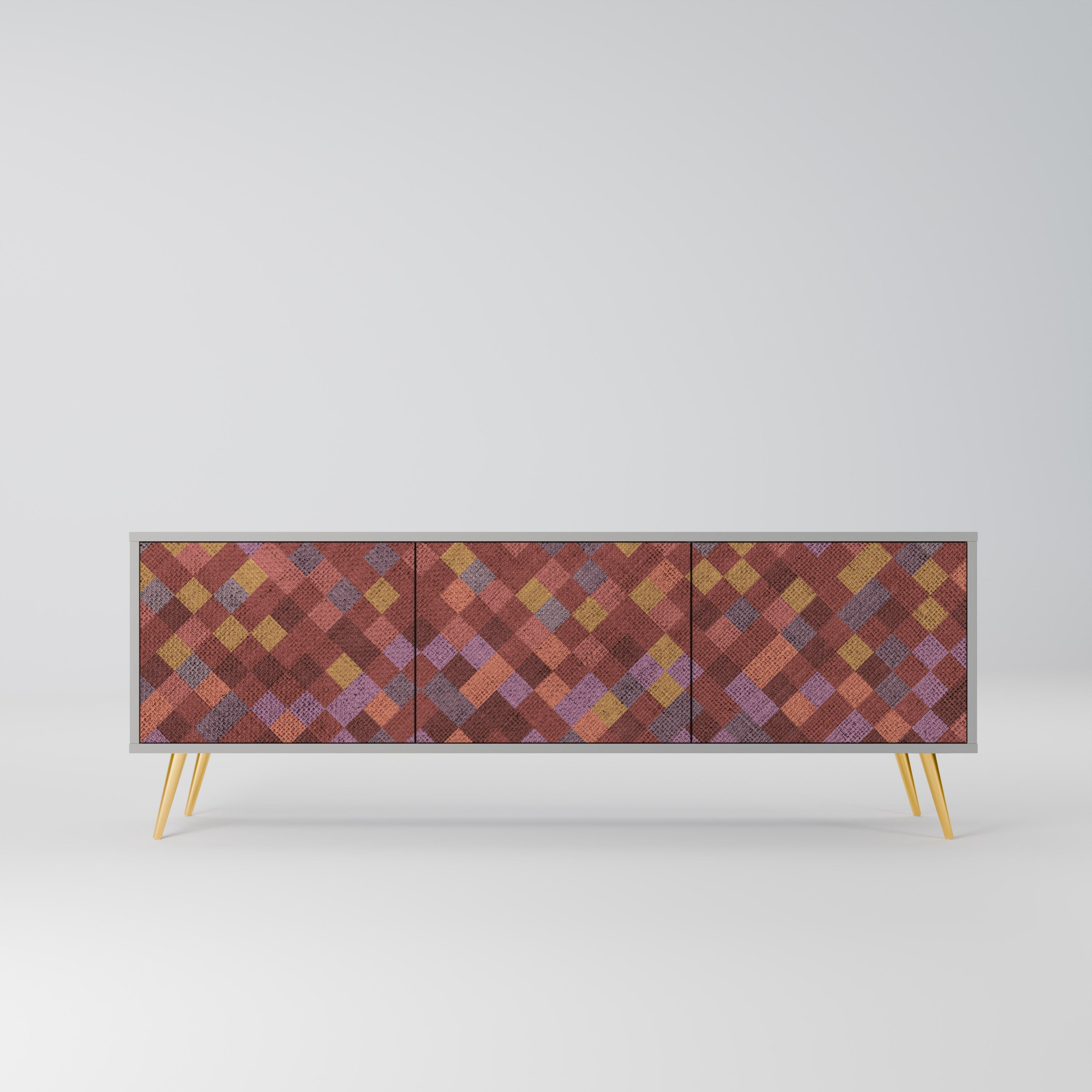 Meuble TV 3 portes PAINTED SQUARES en finition grise