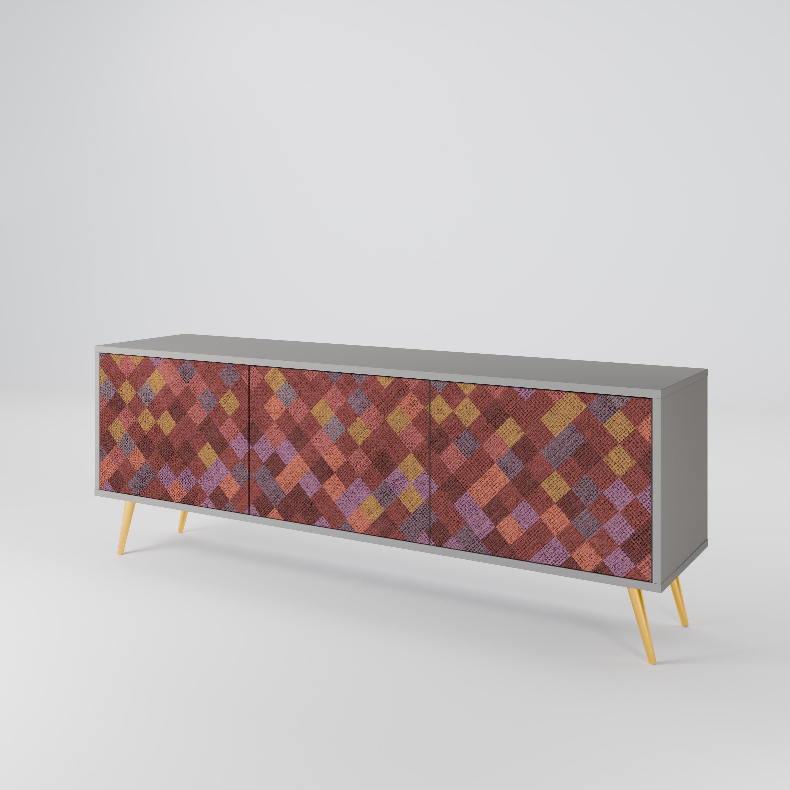 Meuble TV 3 portes PAINTED SQUARES en finition grise