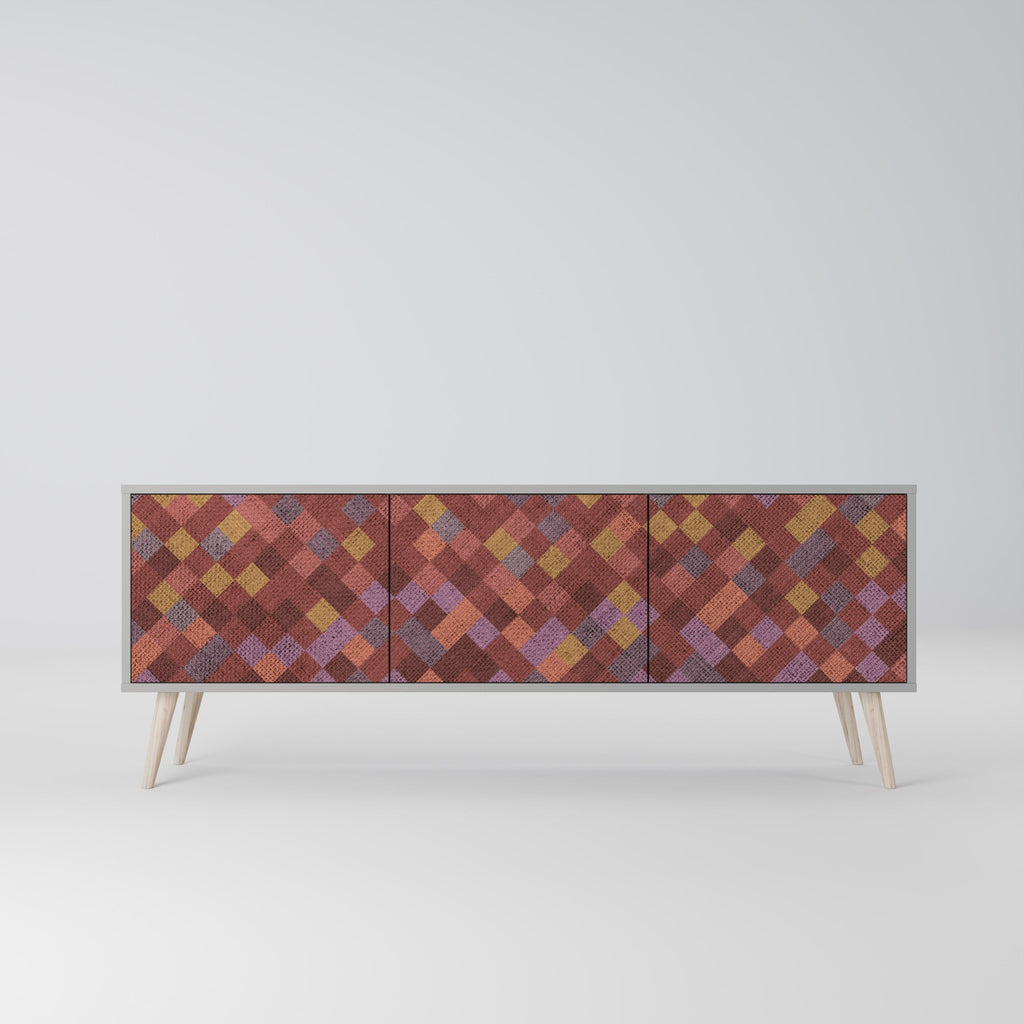 Meuble TV 3 portes PAINTED SQUARES en finition grise