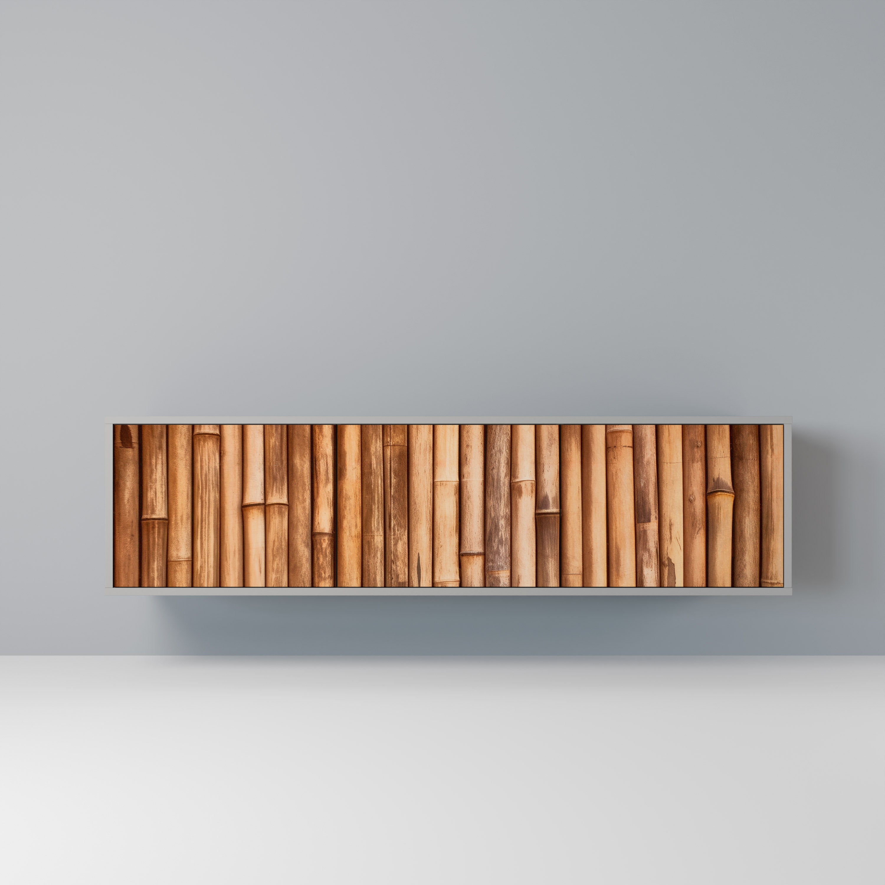 Meuble TV 3 portes en BOIS NATUREL finition grise