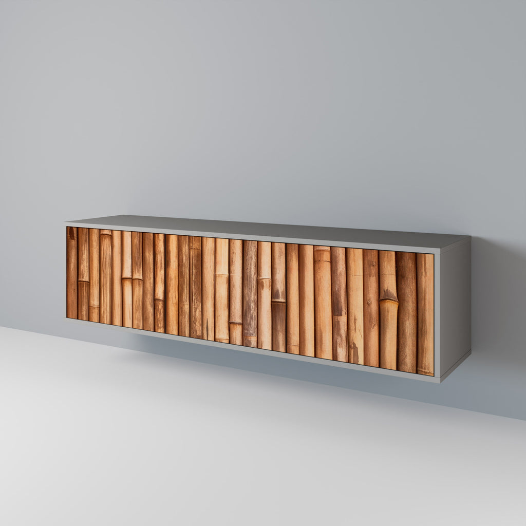 Meuble TV 3 portes en BOIS NATUREL finition grise