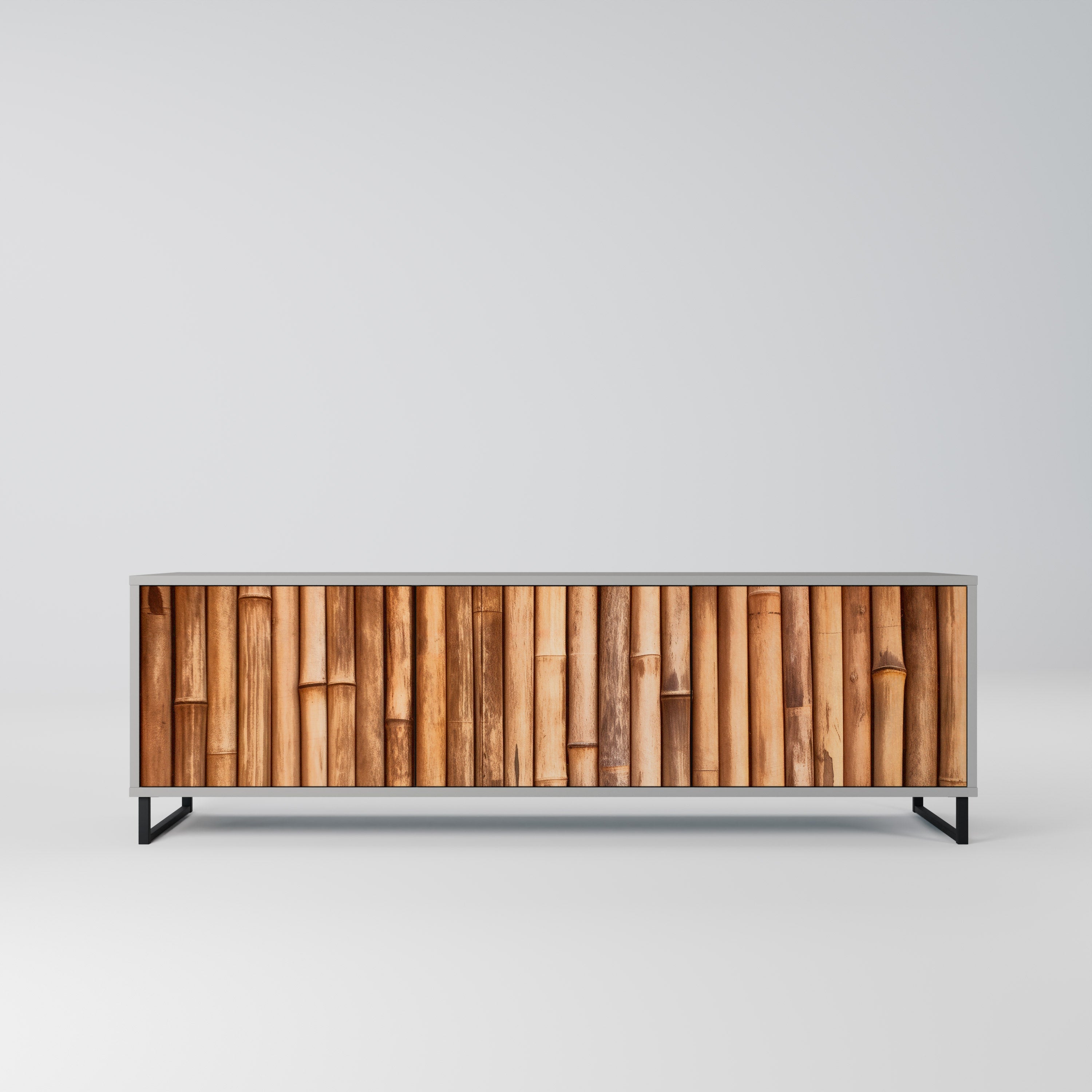 Meuble TV 3 portes en BOIS NATUREL finition grise