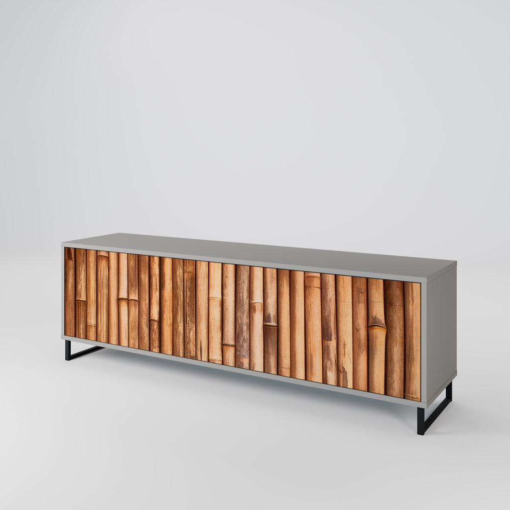 Meuble TV 3 portes en BOIS NATUREL finition grise