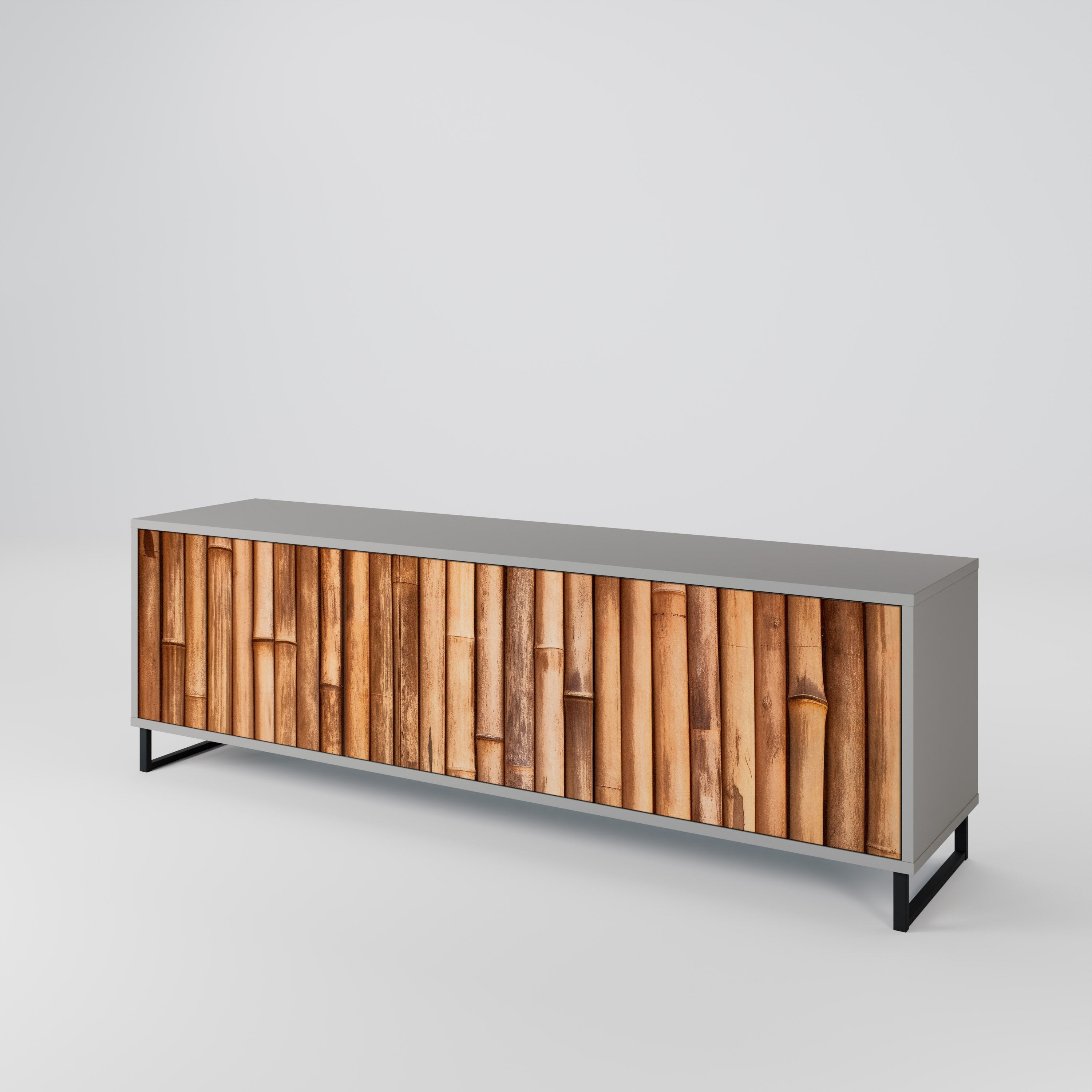 Meuble TV 3 portes en BOIS NATUREL finition grise