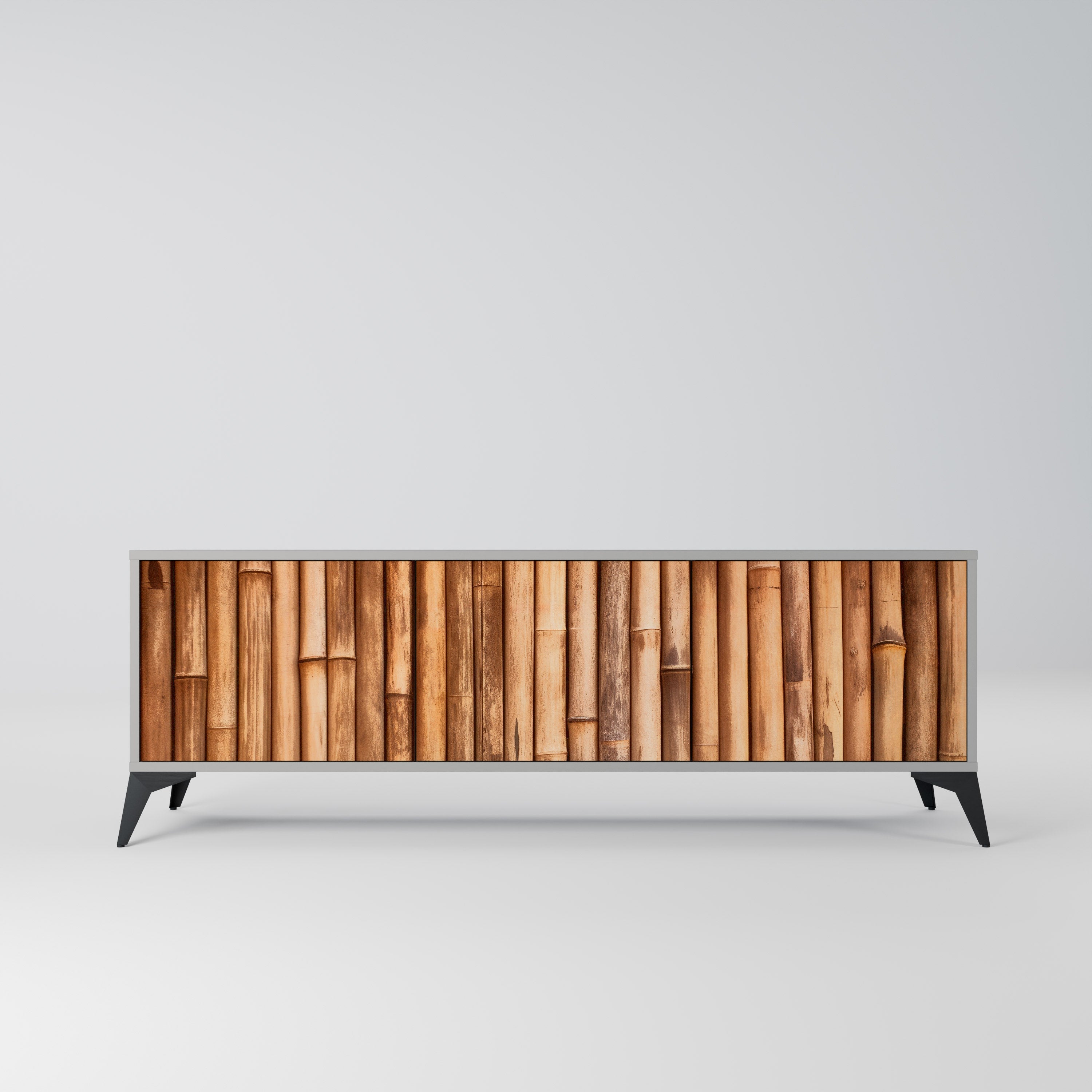 Meuble TV 3 portes en BOIS NATUREL finition grise