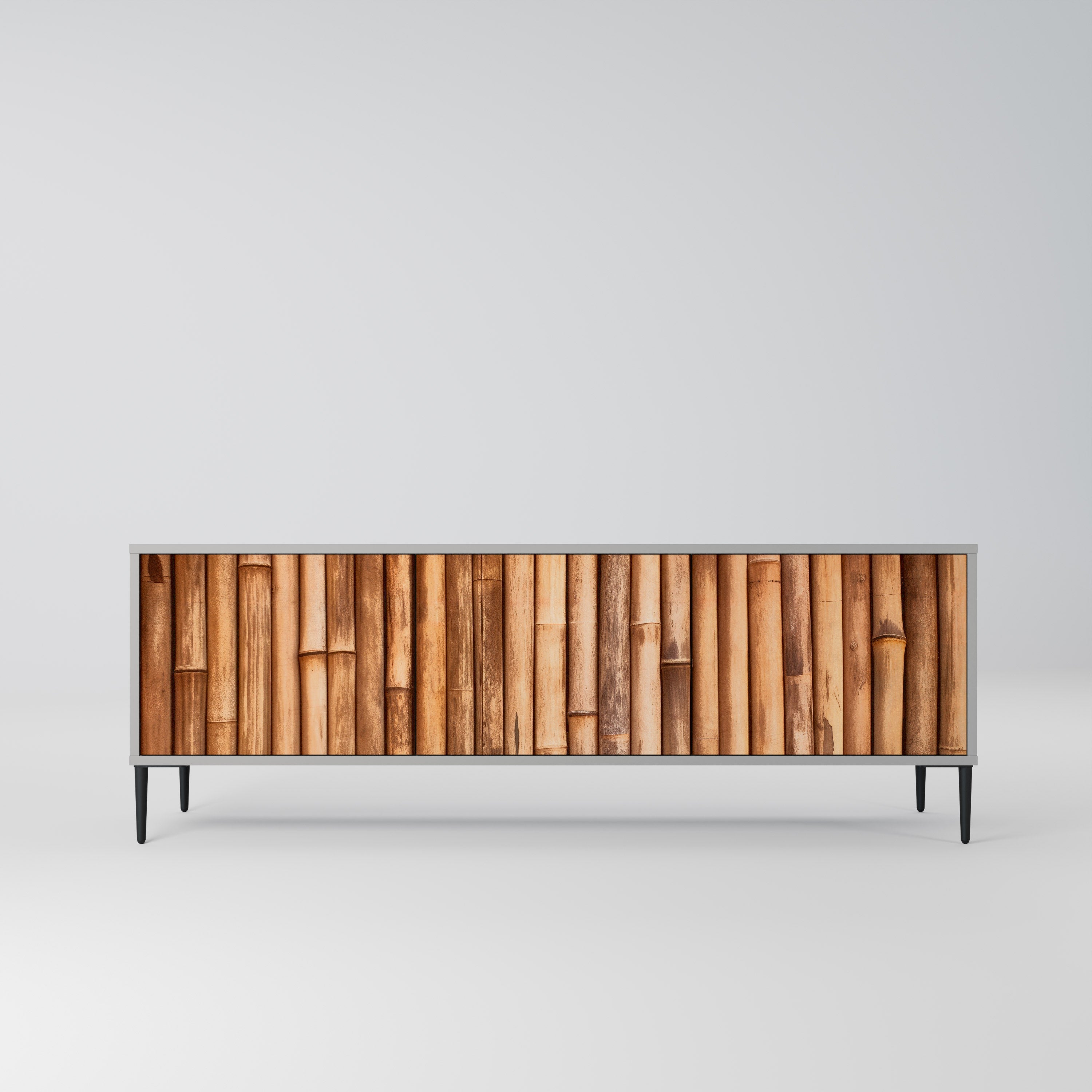 Meuble TV 3 portes en BOIS NATUREL finition grise