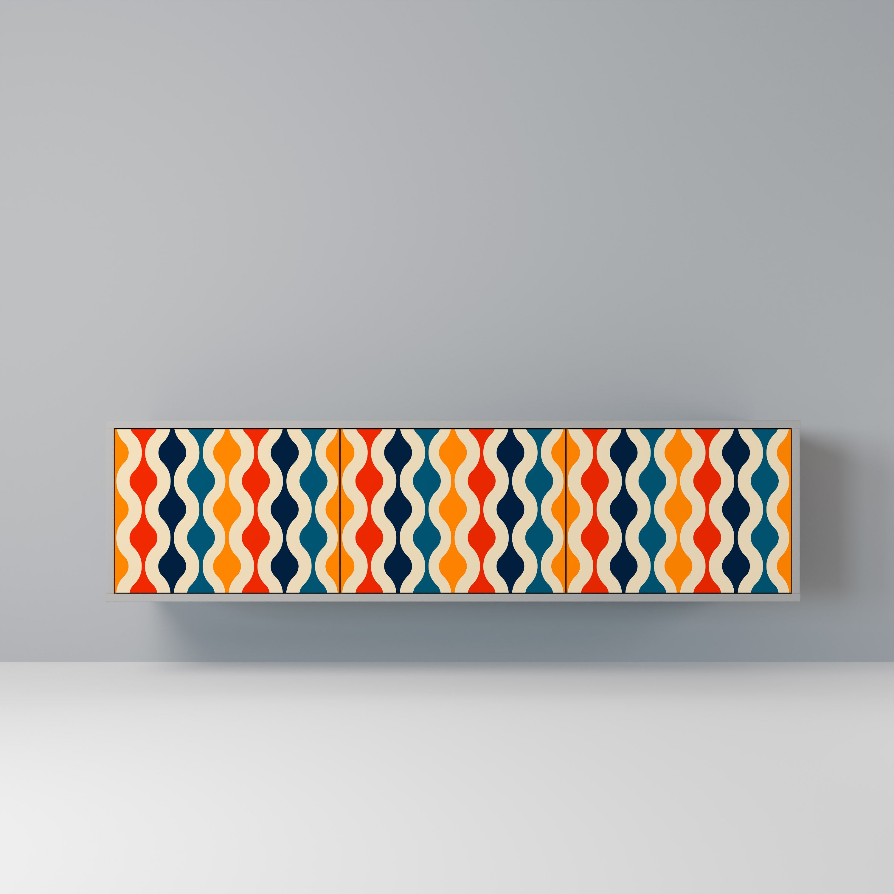 Meuble TV 3 portes COLORFUL NOSTALGIE en finition grise