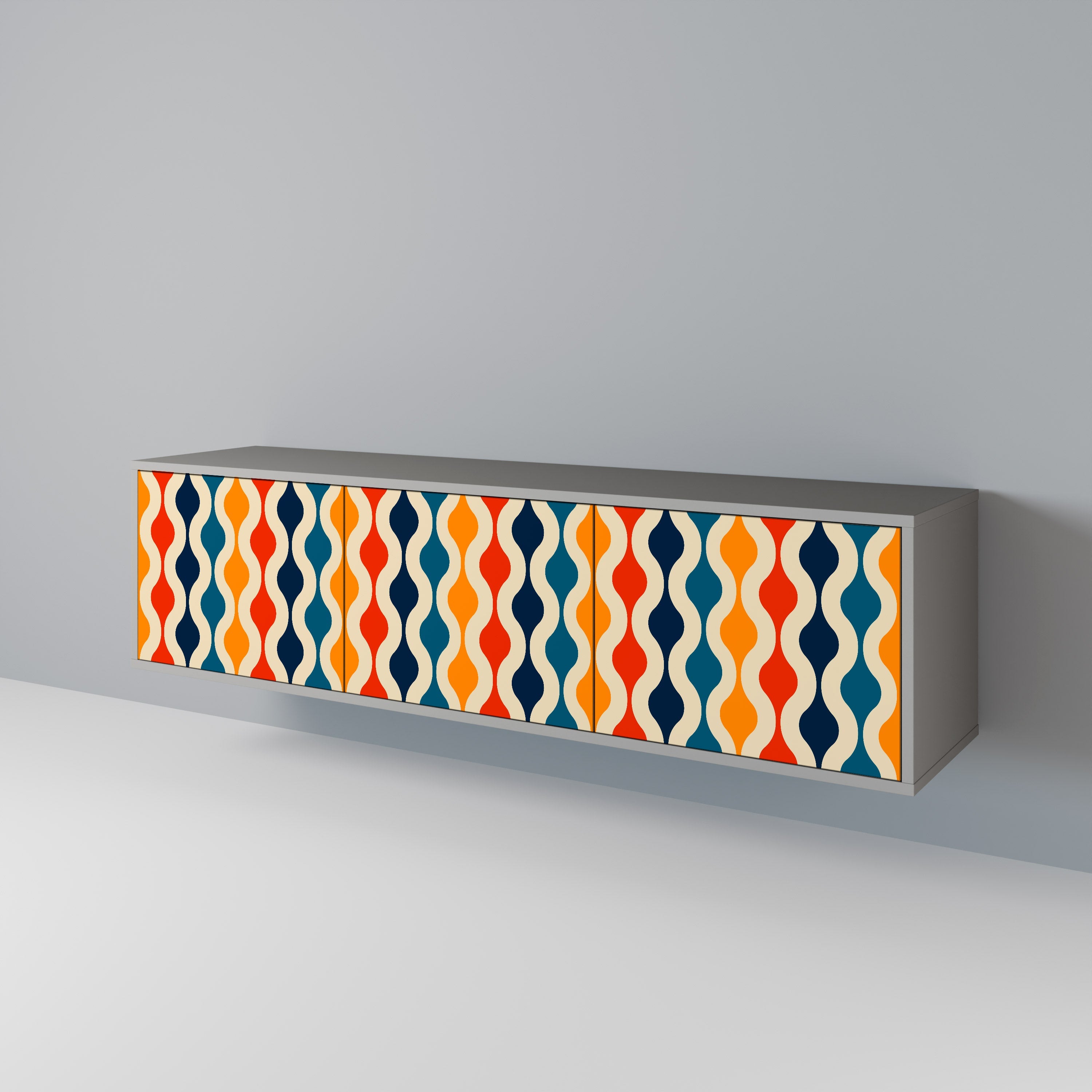 Meuble TV 3 portes COLORFUL NOSTALGIE en finition grise