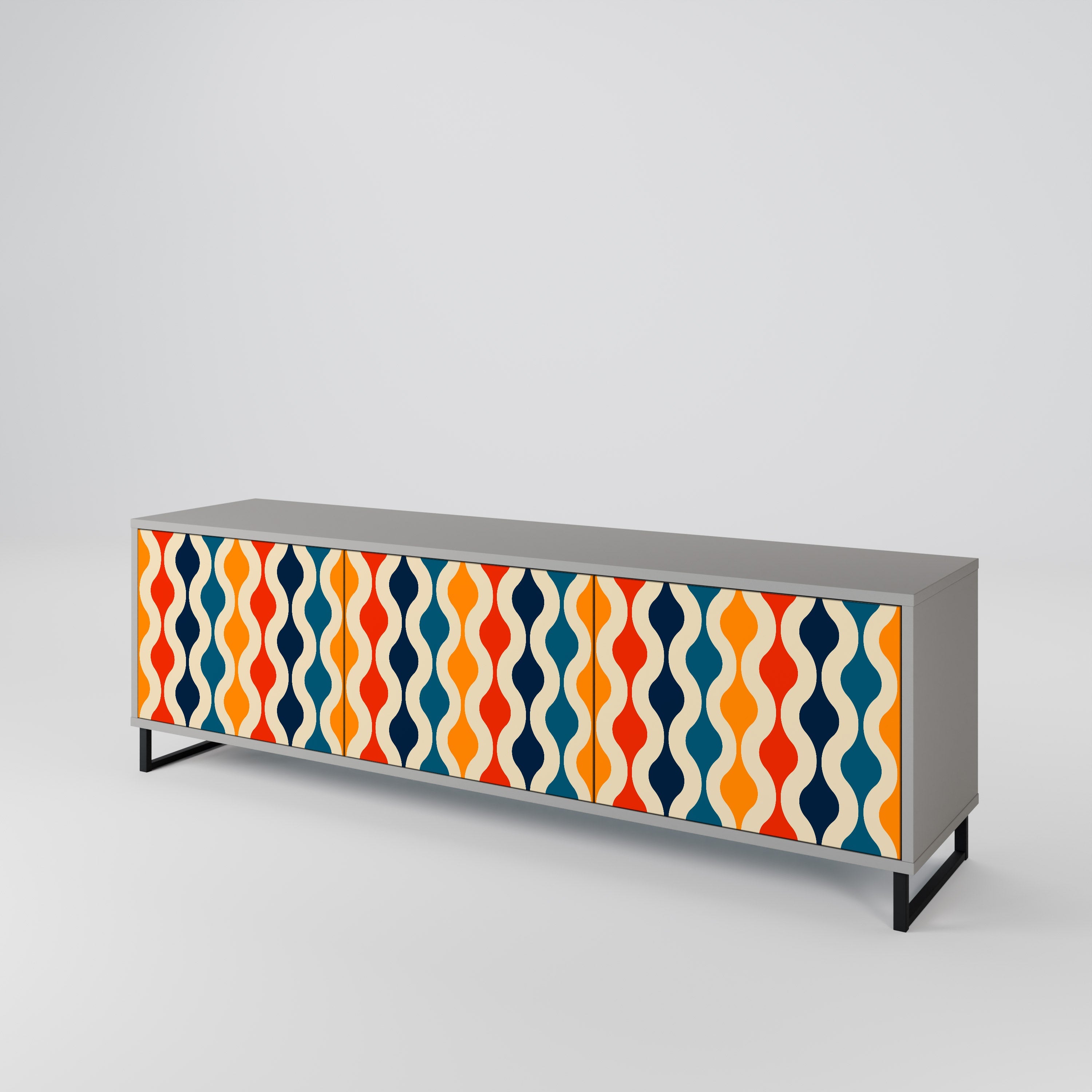 Meuble TV 3 portes COLORFUL NOSTALGIE en finition grise