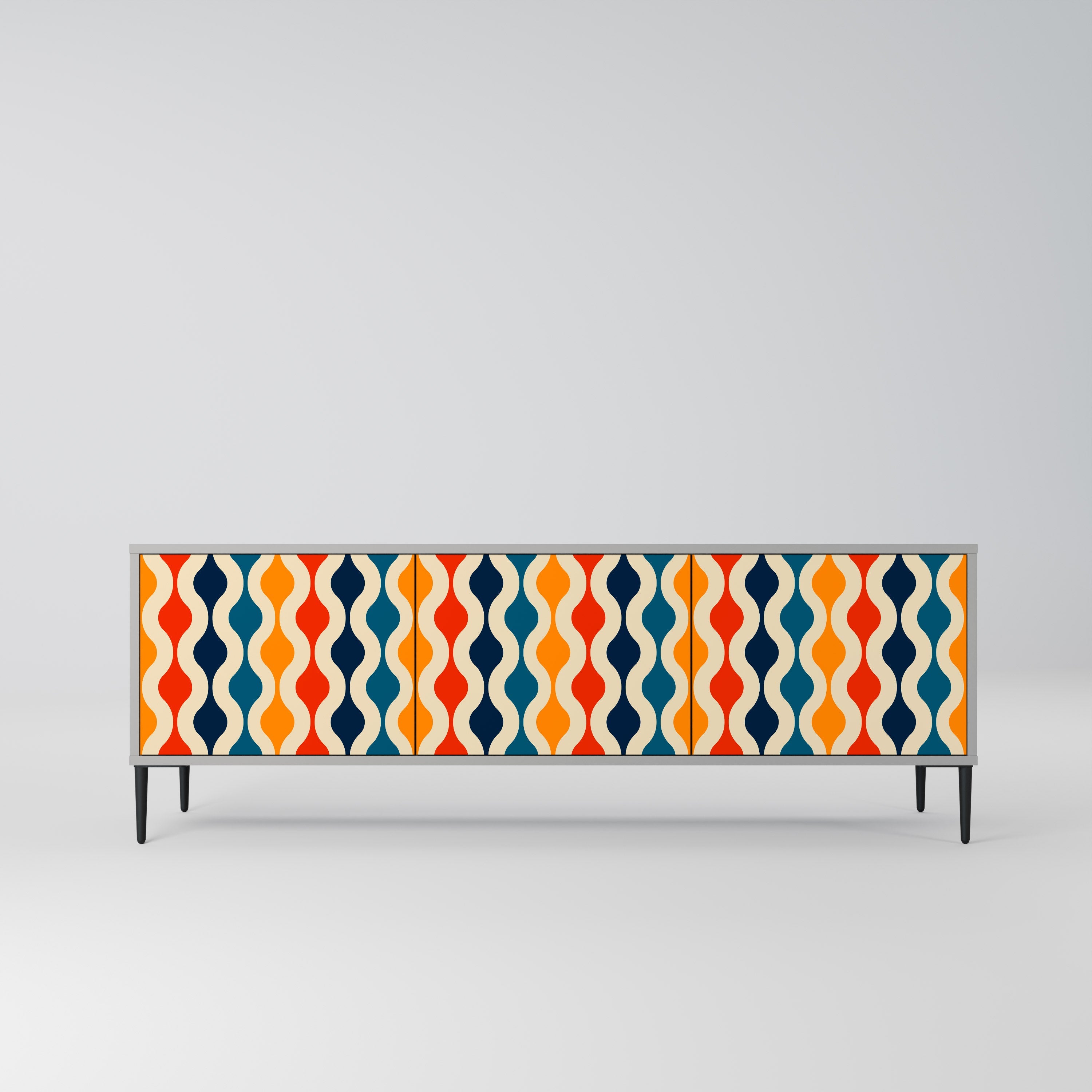 Meuble TV 3 portes COLORFUL NOSTALGIE en finition grise