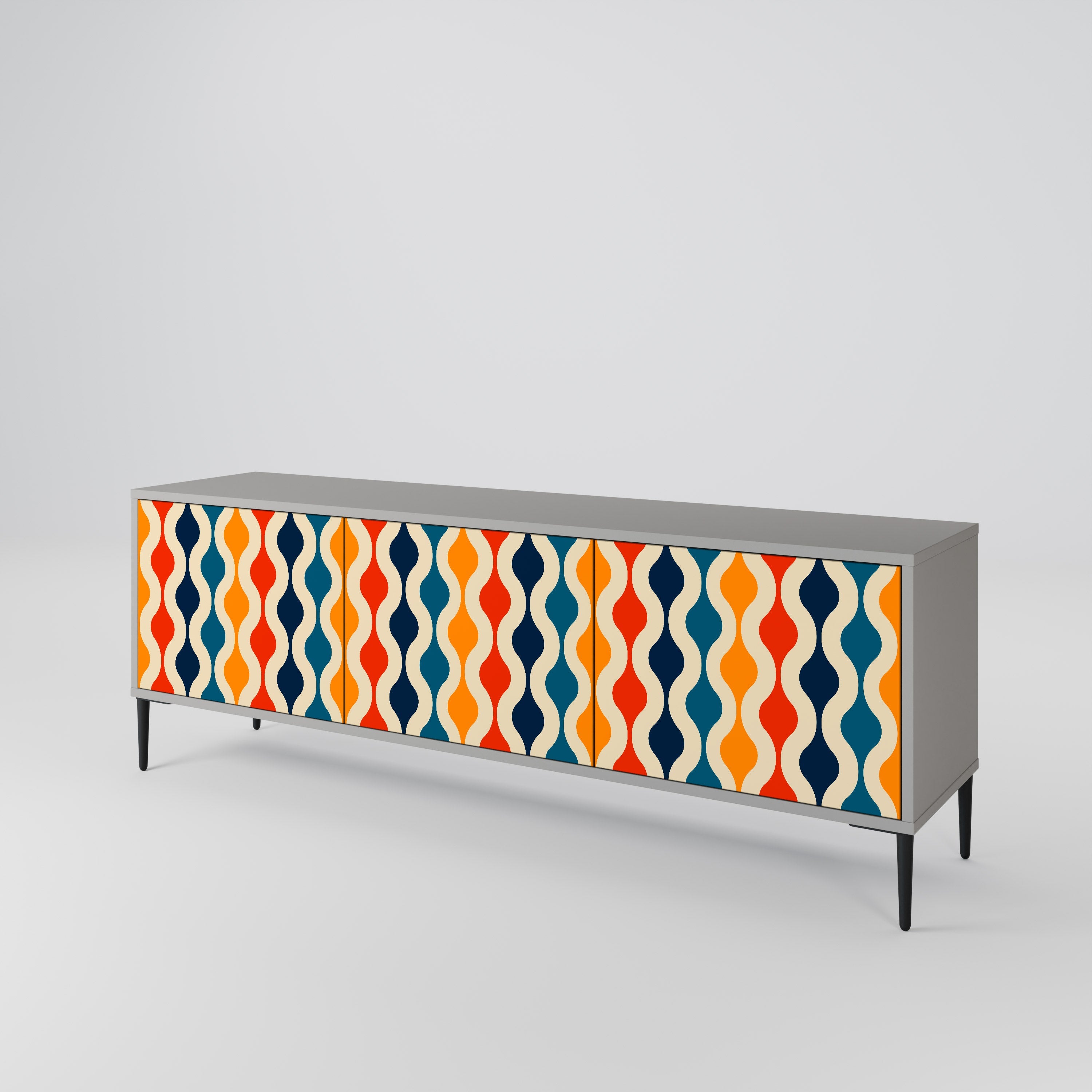 Meuble TV 3 portes COLORFUL NOSTALGIE en finition grise