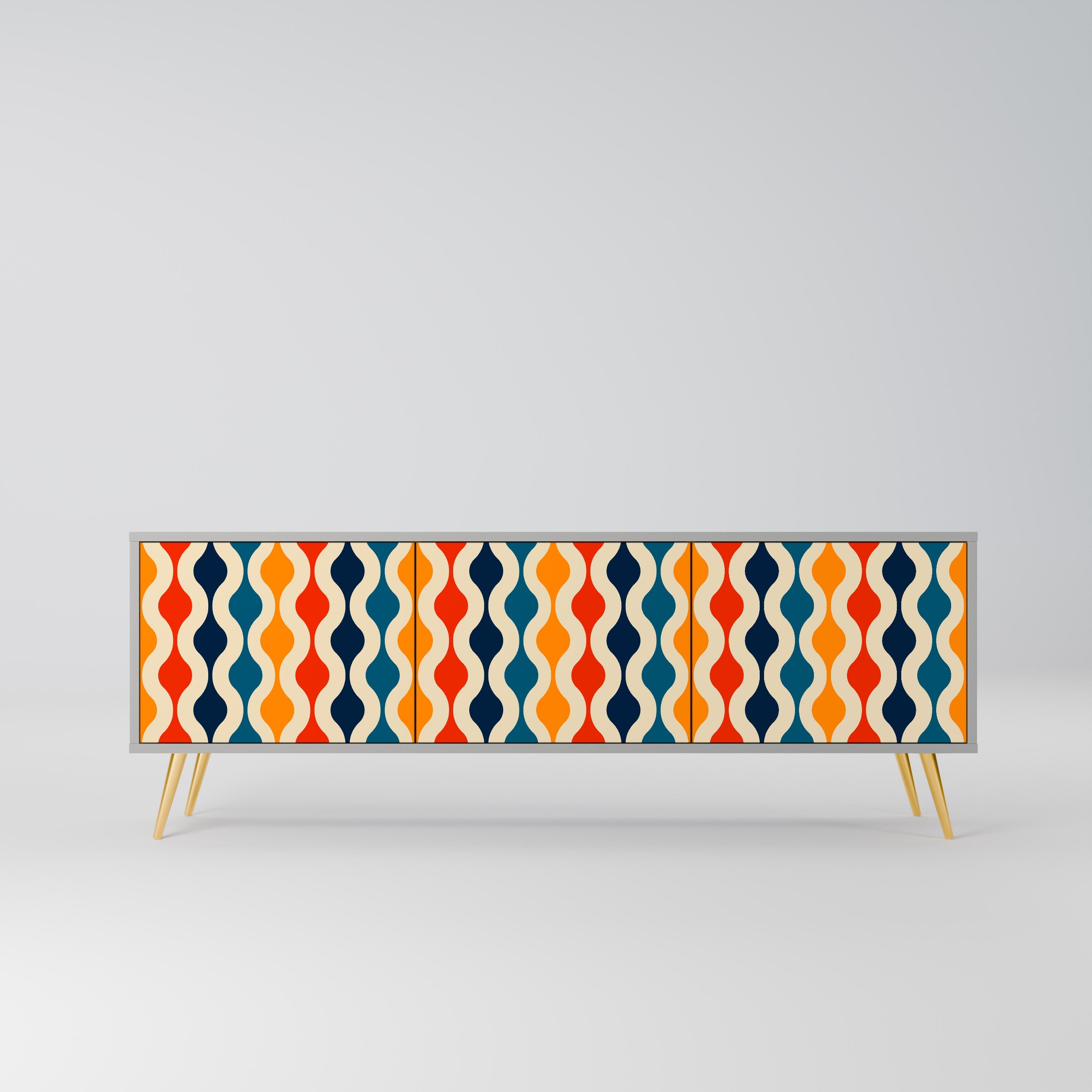 Meuble TV 3 portes COLORFUL NOSTALGIE en finition grise