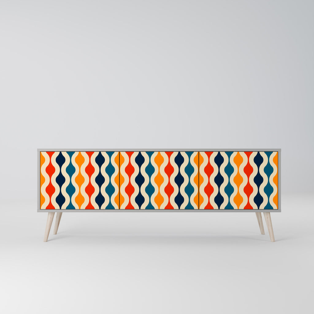 Meuble TV 3 portes COLORFUL NOSTALGIE en finition grise