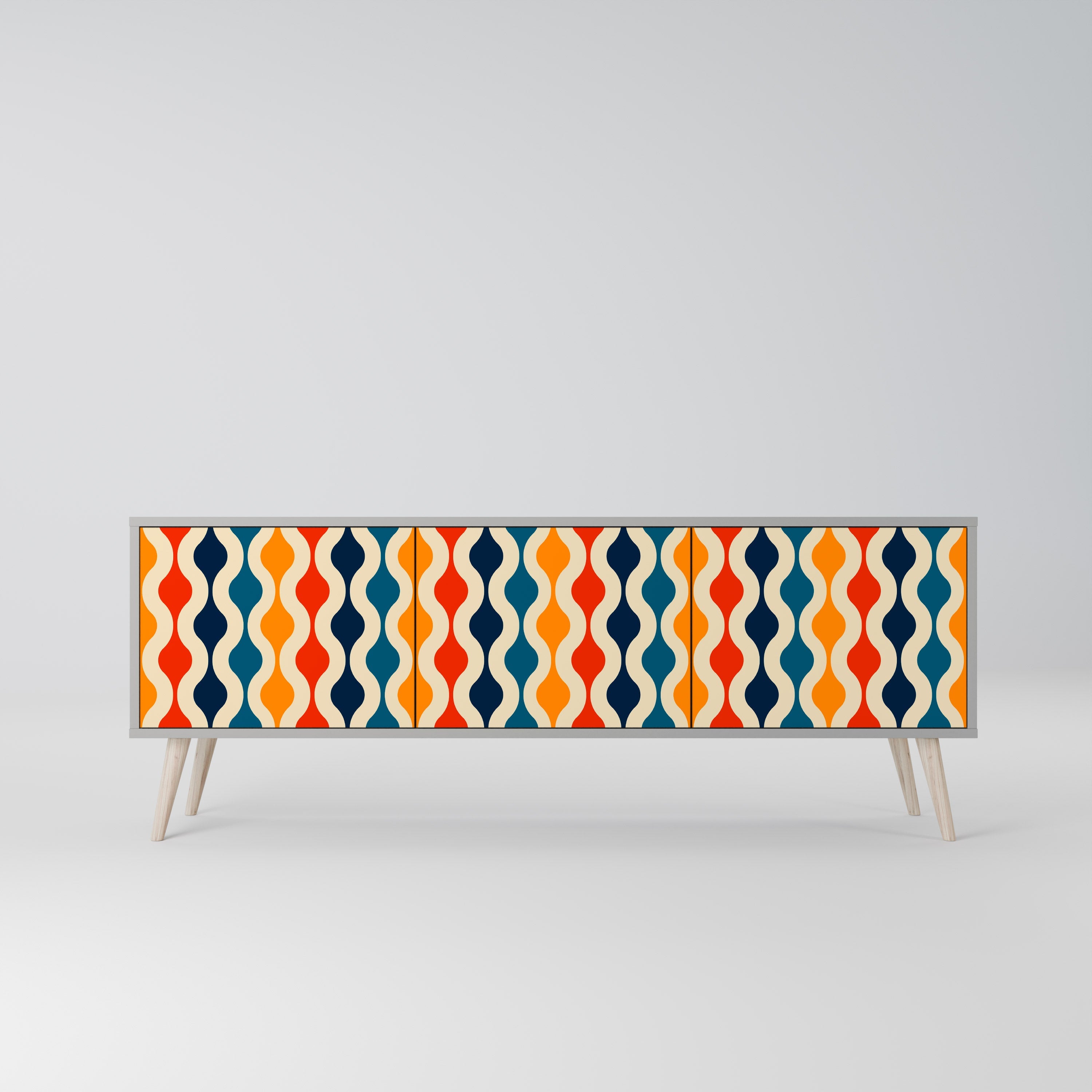 Meuble TV 3 portes COLORFUL NOSTALGIE en finition grise