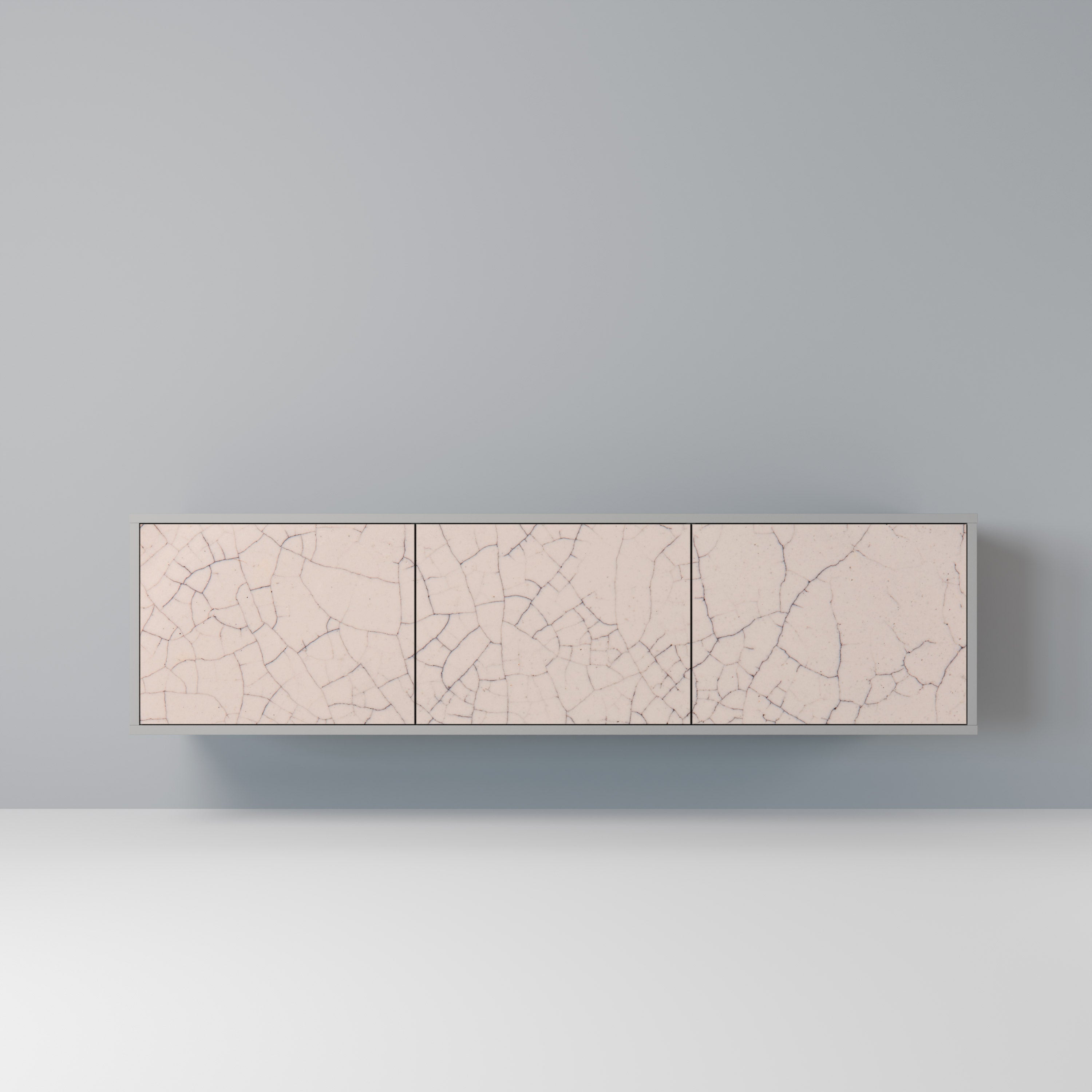 Meuble TV 3 portes en céramique texturée, finition grise