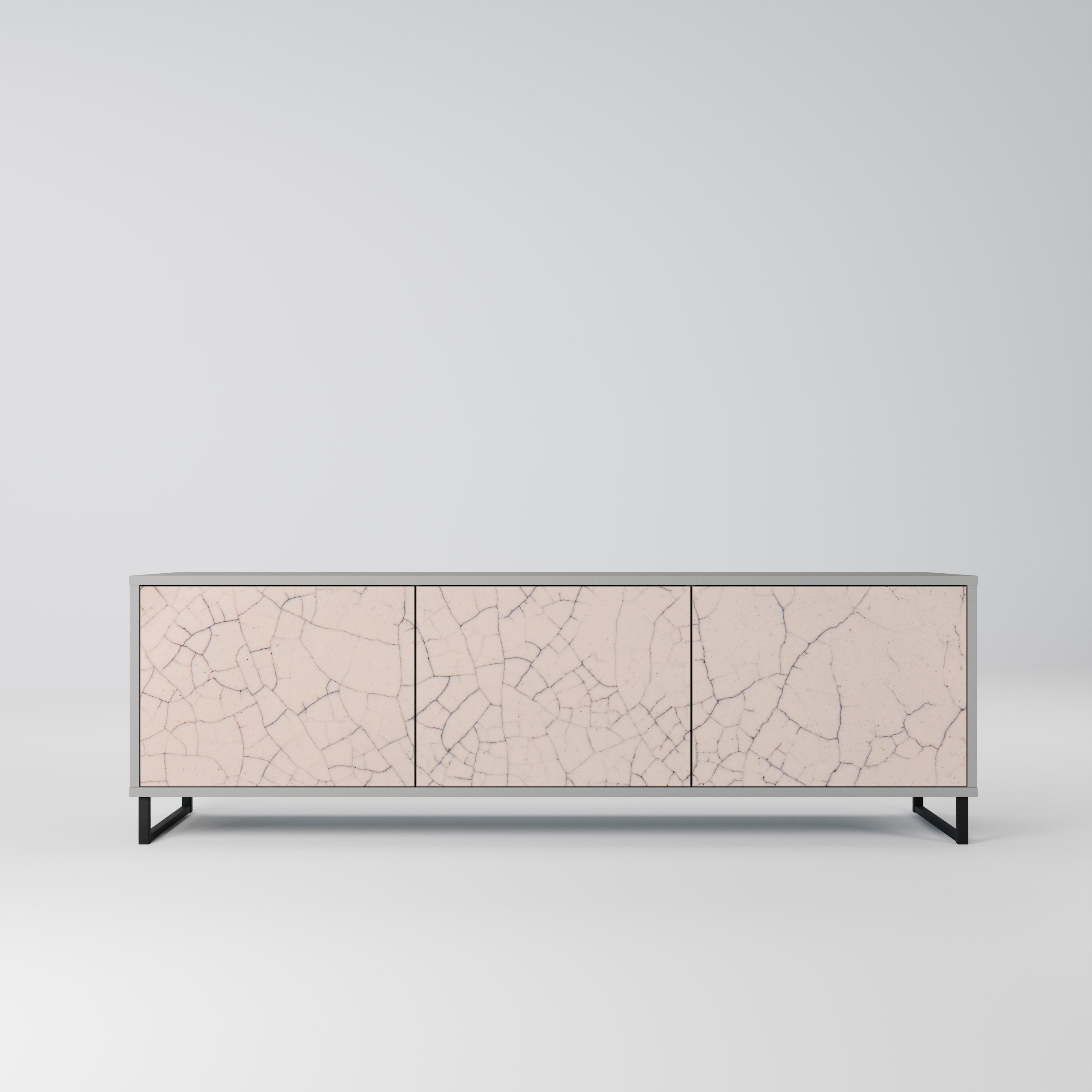 Meuble TV 3 portes en céramique texturée, finition grise