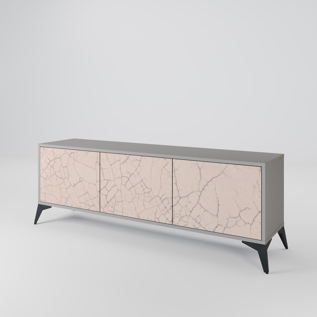 Meuble TV 3 portes en céramique texturée, finition grise