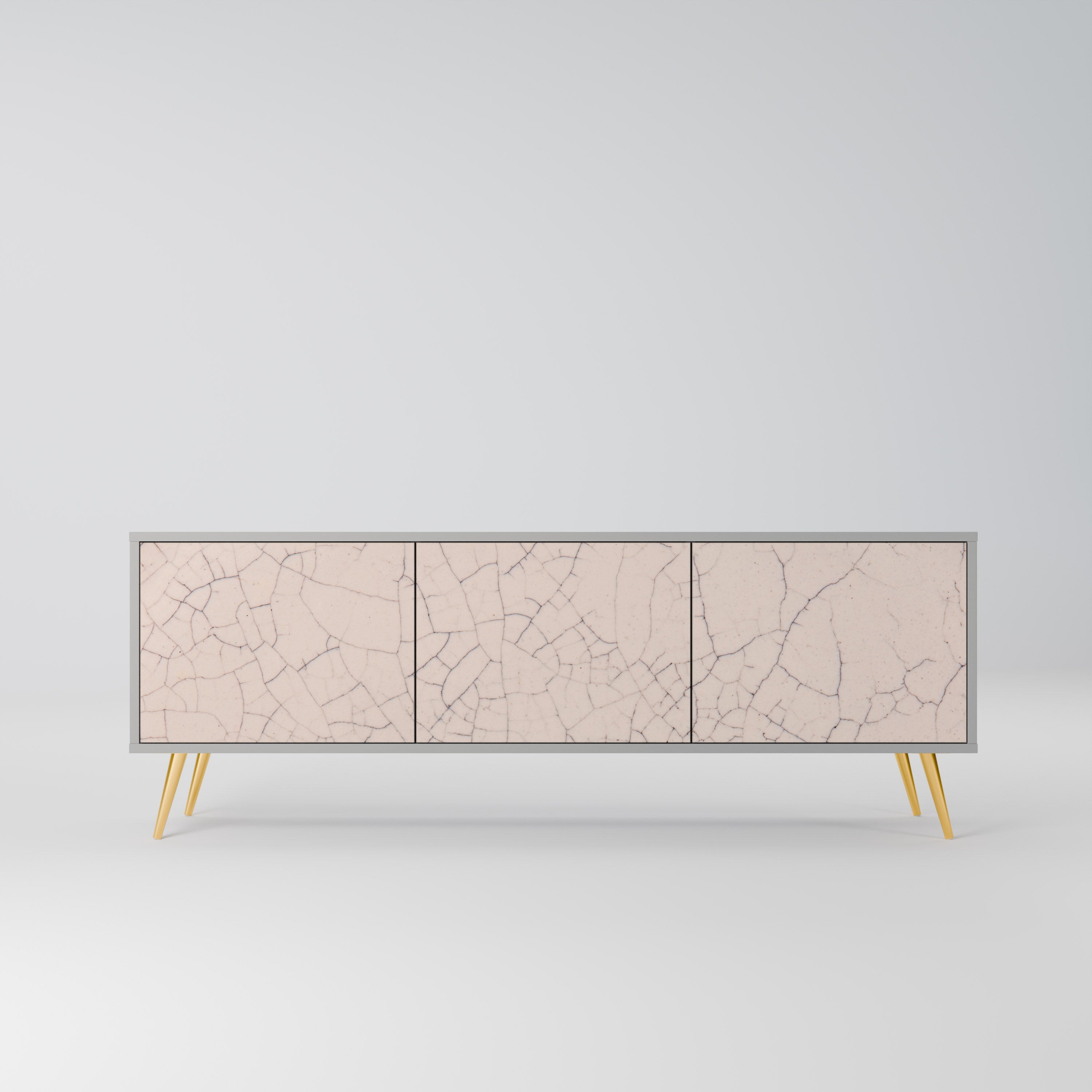 Meuble TV 3 portes en céramique texturée, finition grise