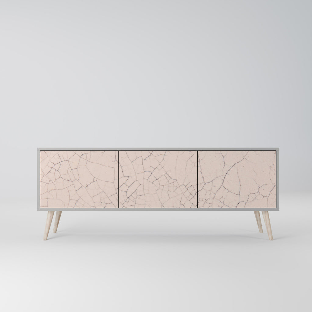 Meuble TV 3 portes en céramique texturée, finition grise