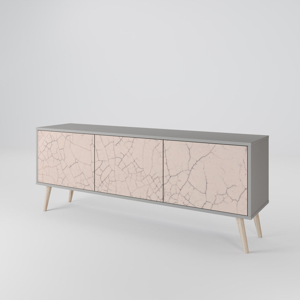 Meuble TV 3 portes en céramique texturée, finition grise